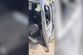 A Regavim vehicle damaged by an attack in the West Bank by Palestinians, October 19, 2026.