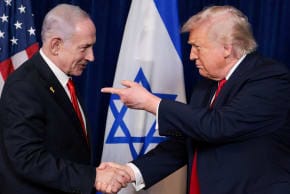 FILE PHOTO: US President Donald Trump points his finger towards Israeli Prime Minister Benjamin Netanyahu as they shake hands during a press conference after meeting at Trump’s Mar-a-Lago club in Palm Beach, Florida, US, December 29, 2025