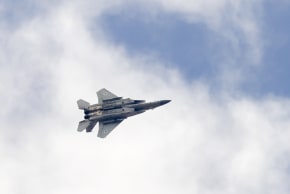 An Israeli fighter jet is seen in the skies over central Israel, October 18, 2026.
