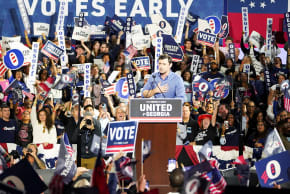 US Senator Jon Ossoff speaks during a joint midterm campaign rally with Democratic gubernatorial nominee Keisha Lance Bottoms (not pictured) at the Cobb Convention Center in Atlanta, Georgia, US, October 17, 2026.