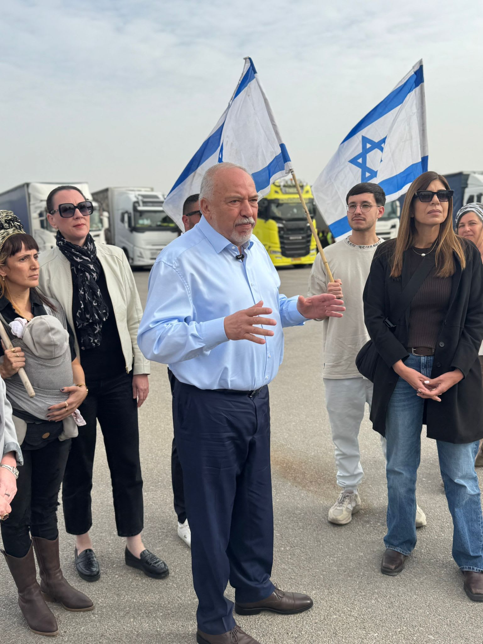 Avigdor Liberman visits the Kerem Shalom border crossing on Monday, February 9, 2026.  (Credit: Yisrael Beytenu) (photo credit: YISRAEL BEYTENU)