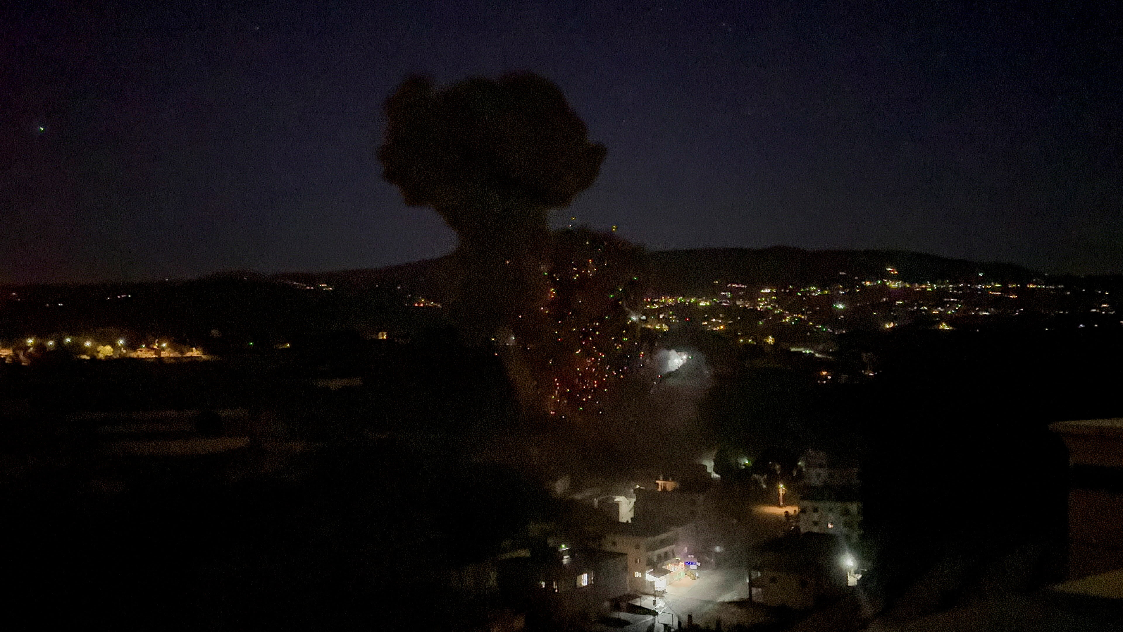 Fire and smoke rises after Israeli airstrikes on Kfar Hatta in southern Lebanon, Lebanon, January 11, 2026. (photo credit: REUTERS/ALI HANKIR)