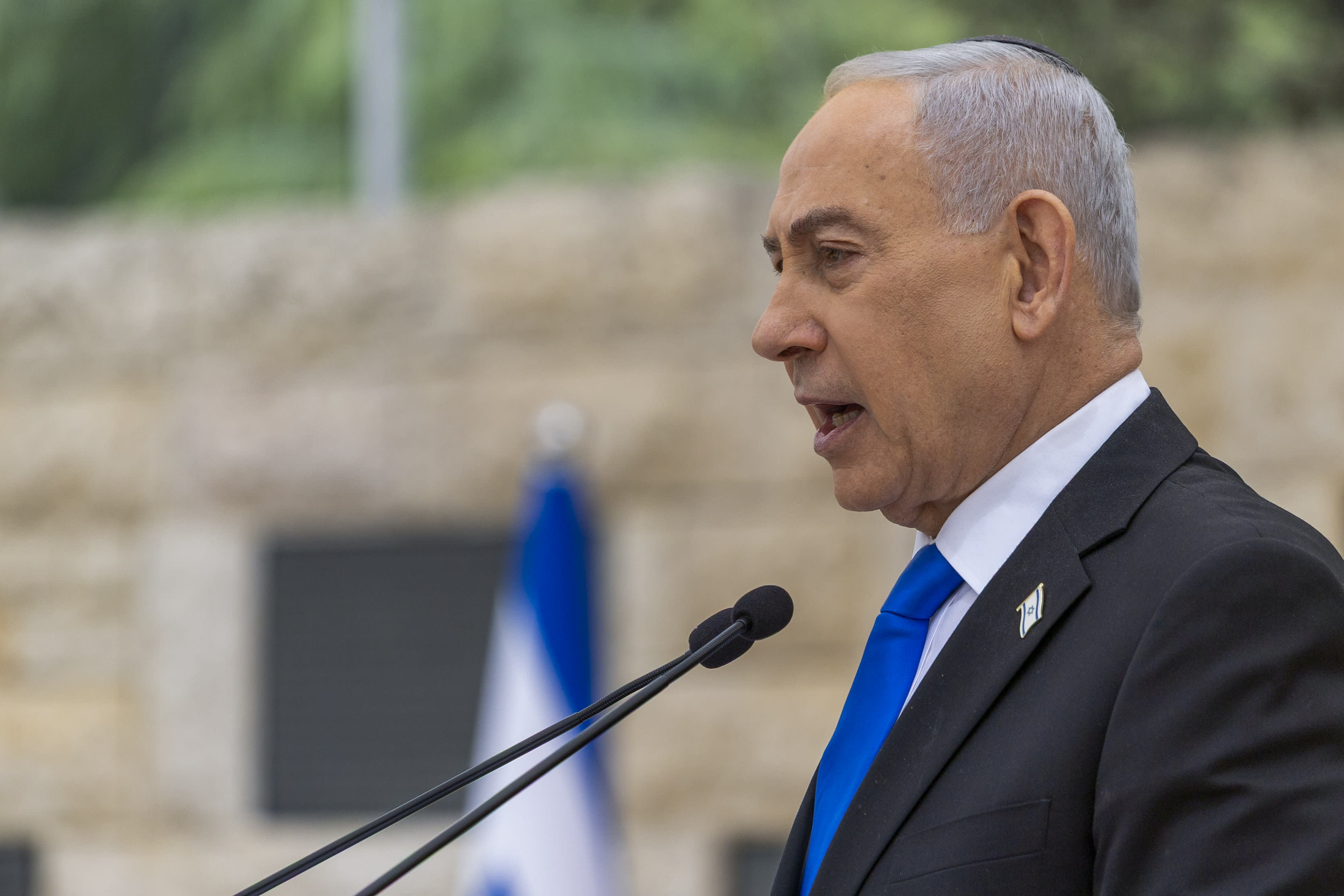Israeli Prime Minister Benjamin Netanyahu attends a state memorial ceremony for victims of terror, at Mount Herzl military cemetery in Jerusalem, April 21, 2026, (photo credit: Dor Pazuelo/Flash90)