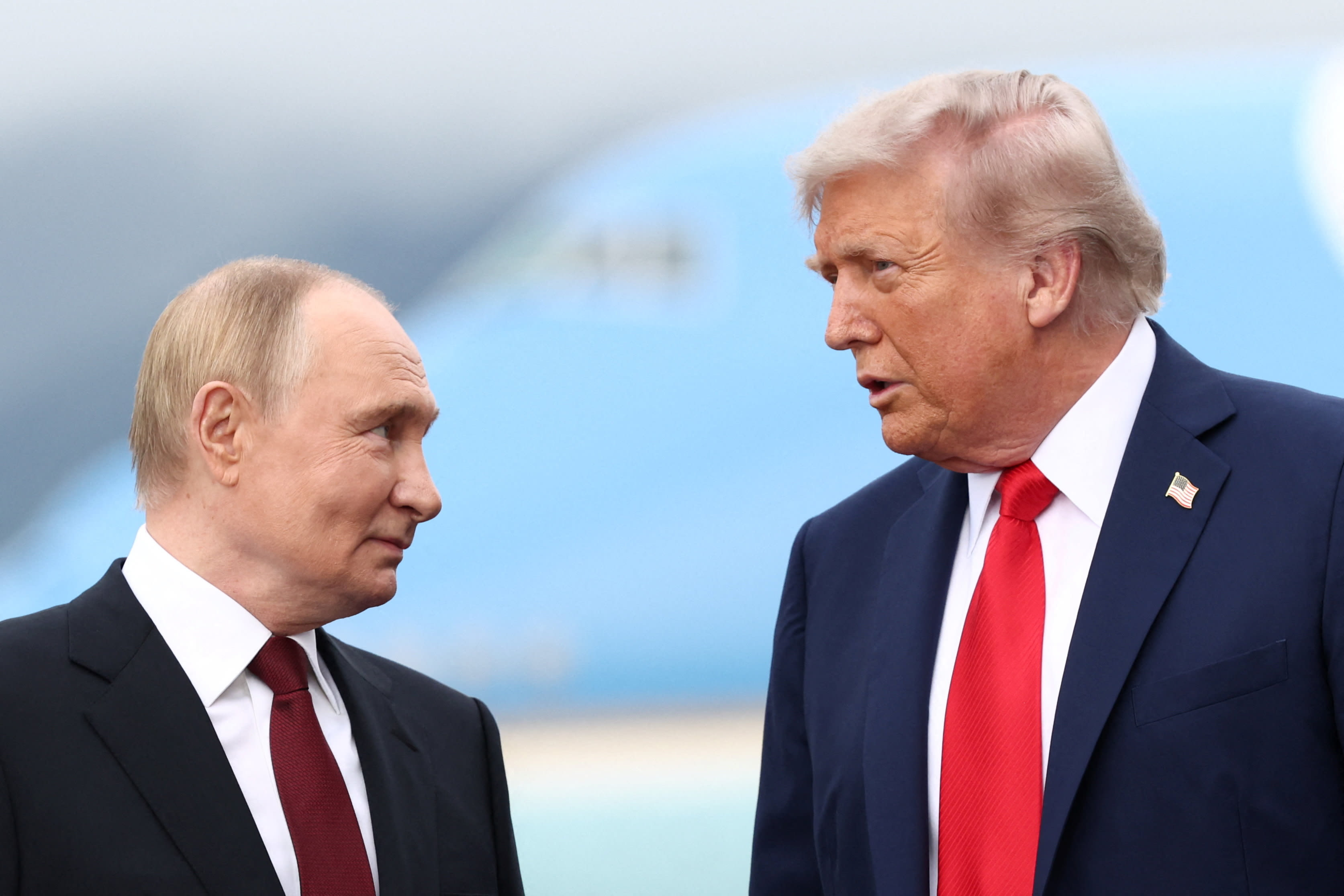 US President Trump meets with Russian President Putin in Alaska, August 15, 2025 (photo credit: REUTERS/KEVIN LAMARQUE)