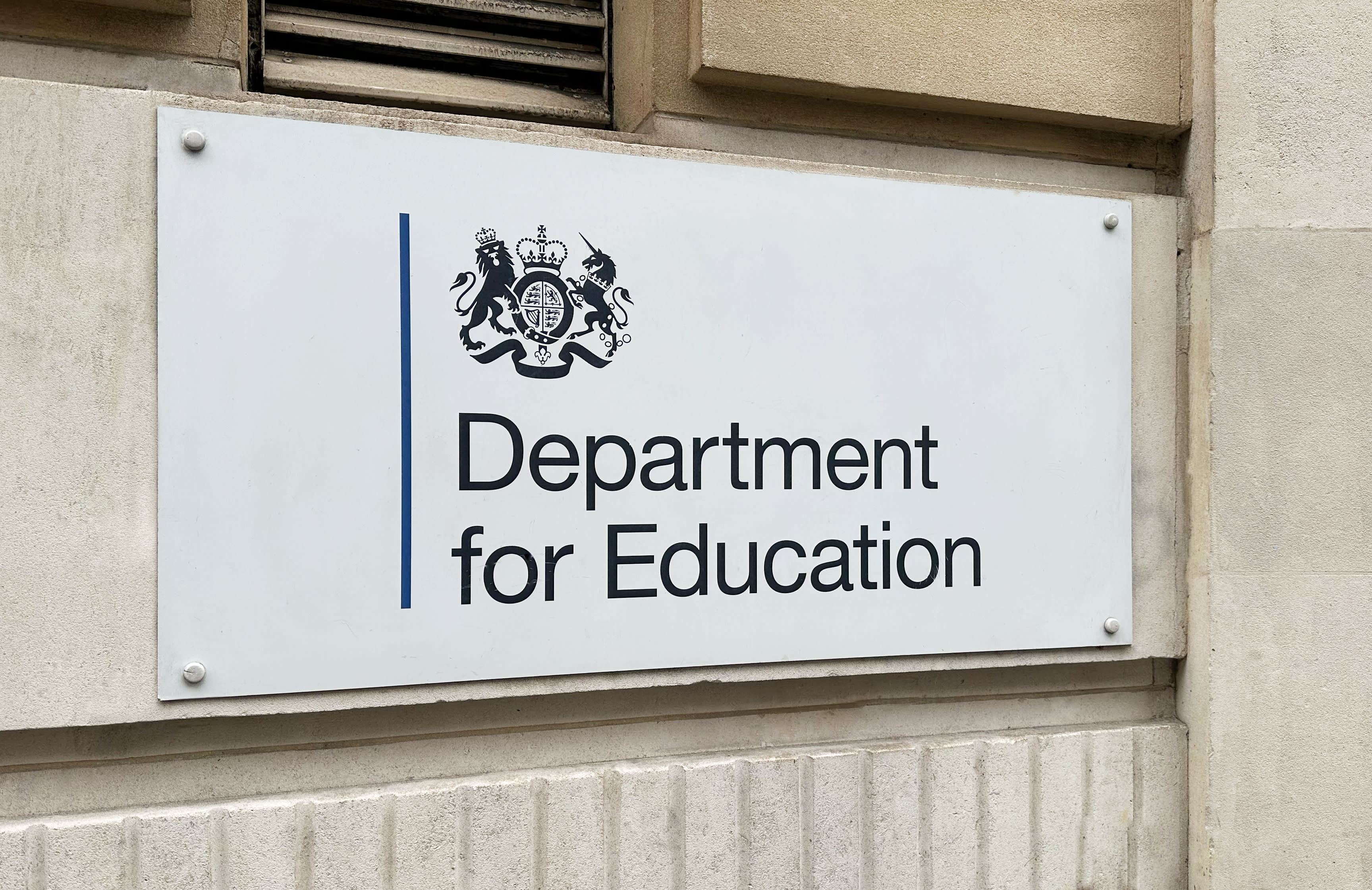 The Department for Education sign is seen outside their building in Whitehall on October 15, 2024 in London, United Kingdom. (photo credit: Peter Dazeley via Getty Images)