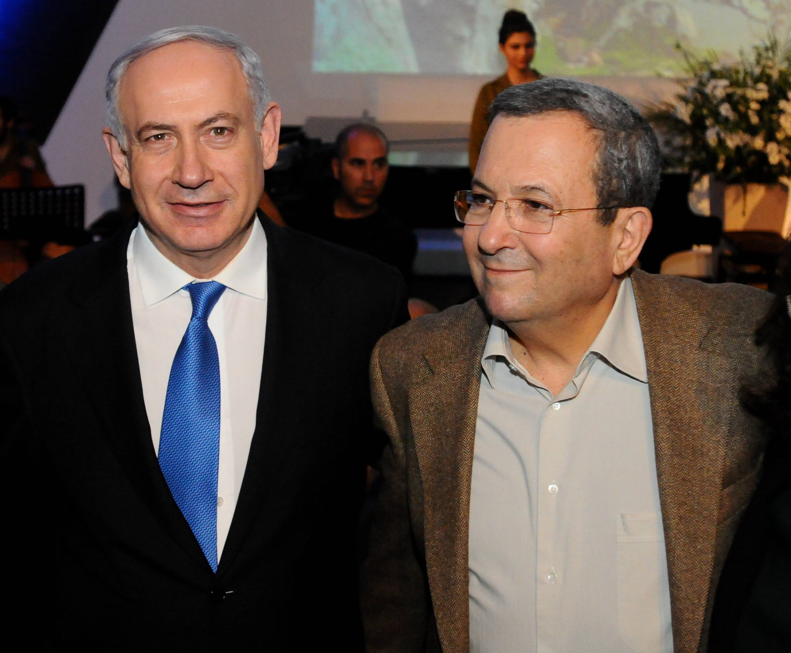 Prime Minister Benjamin Netanyahu seen with then-Defence Minister Ehud Barak at a farewell tribute held in honour. (photo credit: YOSSI ZELIGER/FLASH90)