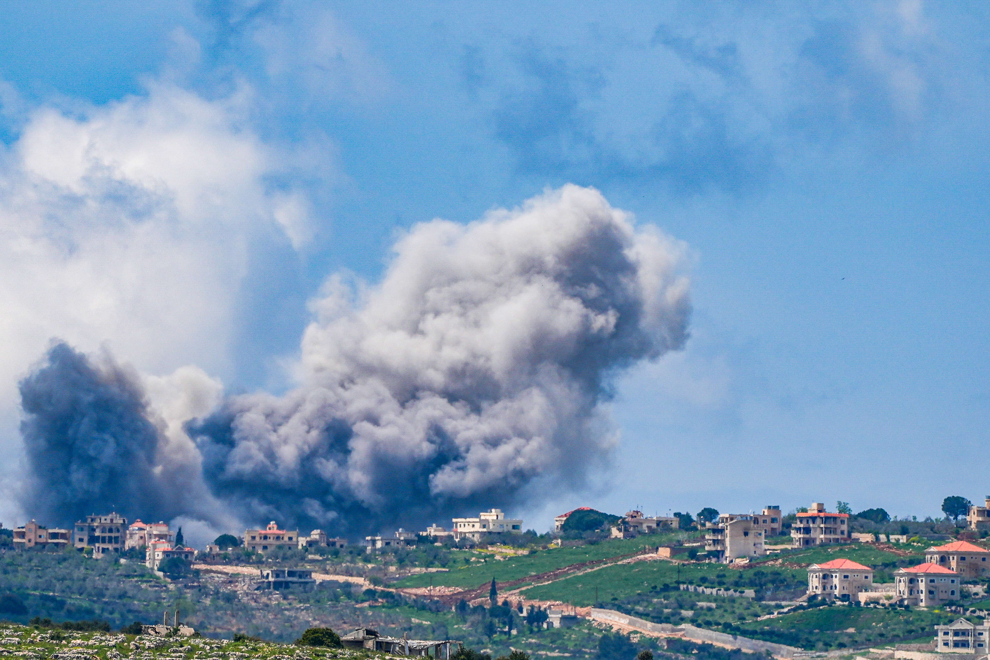 Smoke rises from southern Lebanon following Israeli airstrikes, April 11, 2026.  (photo credit: AYAL MARGOLIN/FLASH90)