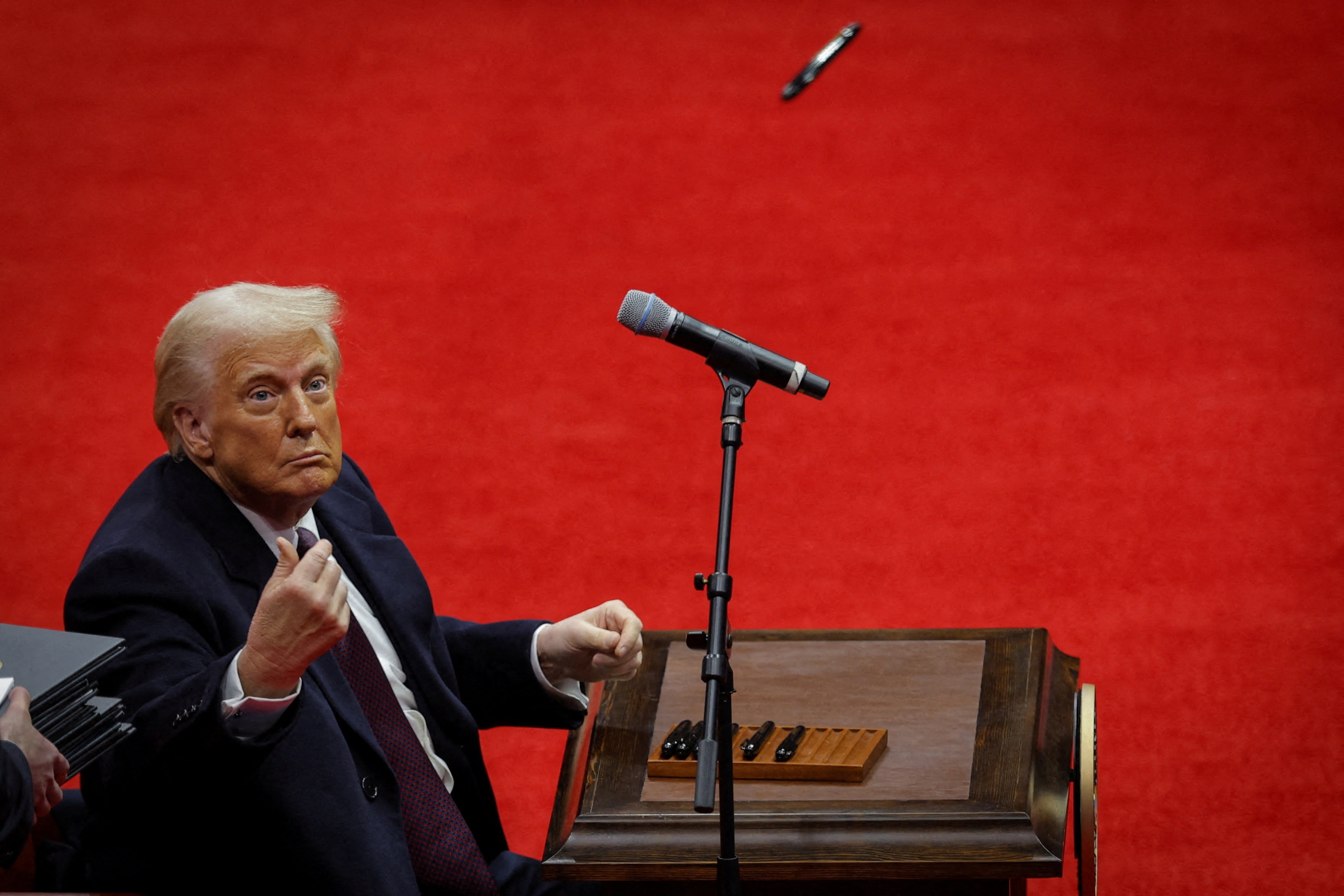 US President Donald Trump looks on after signing executive orders inside the Capital One Arena on the inauguration day of his second presidential term, in Washington, January 20, 2025. (photo credit: BRIAN SNYDER/REUTERS) US President Donald Trump looks on after signing executive orders inside the Capital One Arena on the inauguration day of his second presidential term, in Washington, January 20, 2025. (photo credit: BRIAN SNYDER/REUTERS)