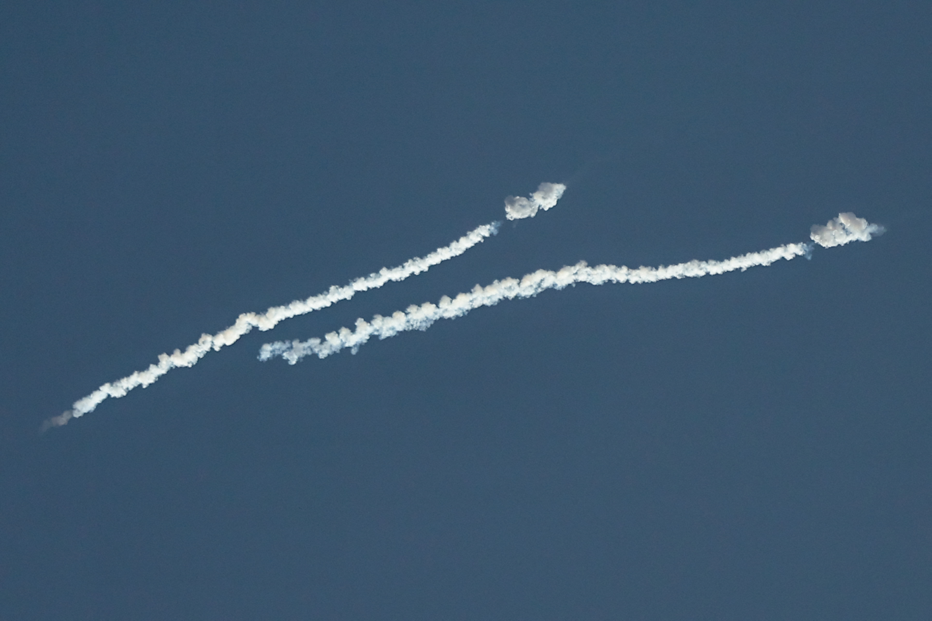 Smoke from a reported rocket interception is seen in the sky over Abu Dhabi on February 28, 2026. (photo credit: Fadel SENNA / AFP via Getty Images)