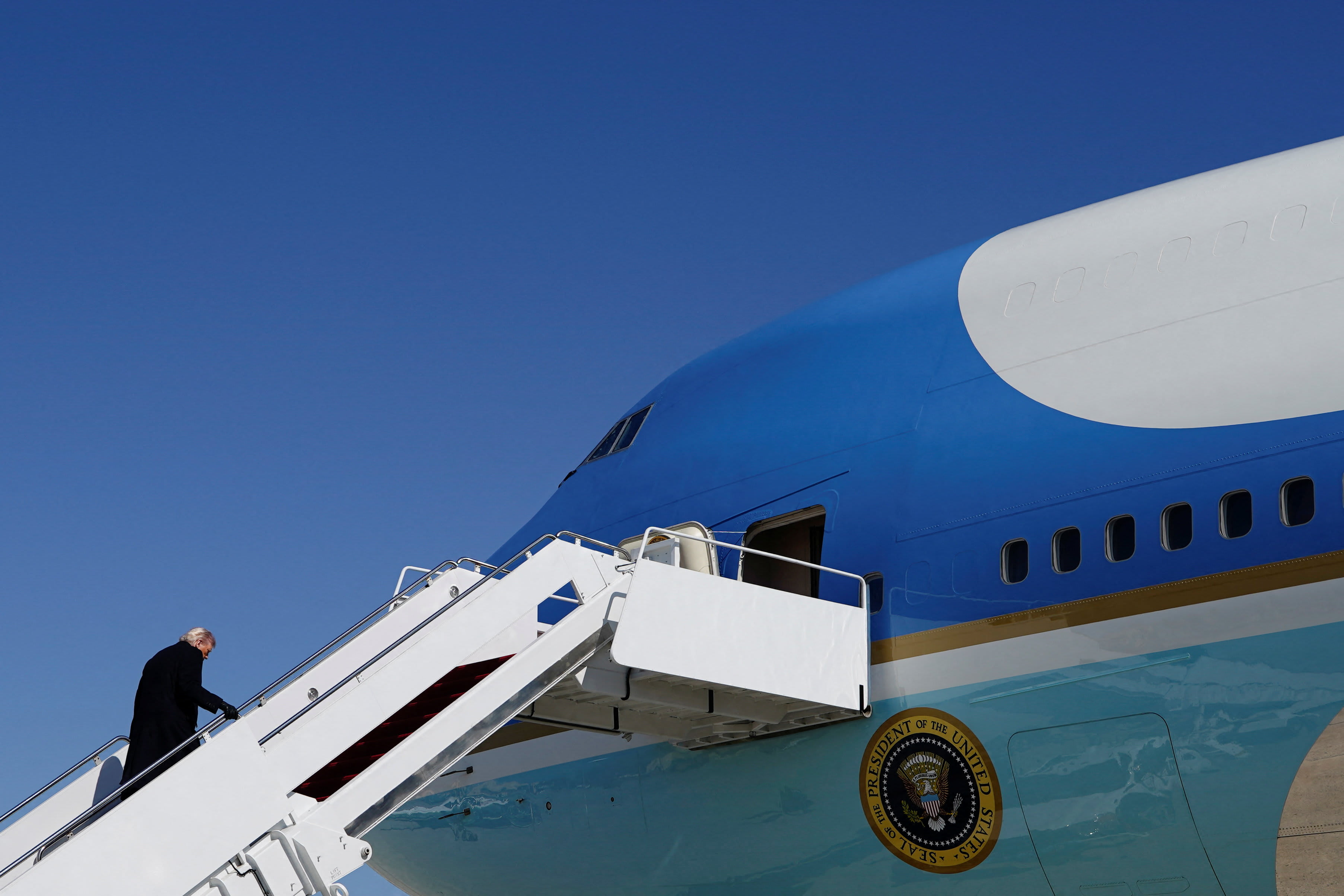 US President Donald Trump boards Air Force One as he departs for Corpus Christi, Texas, at Joint Base Andrews in Maryland, US, February 27, 2026. (photo credit:  REUTERS/Elizabeth Frantz)