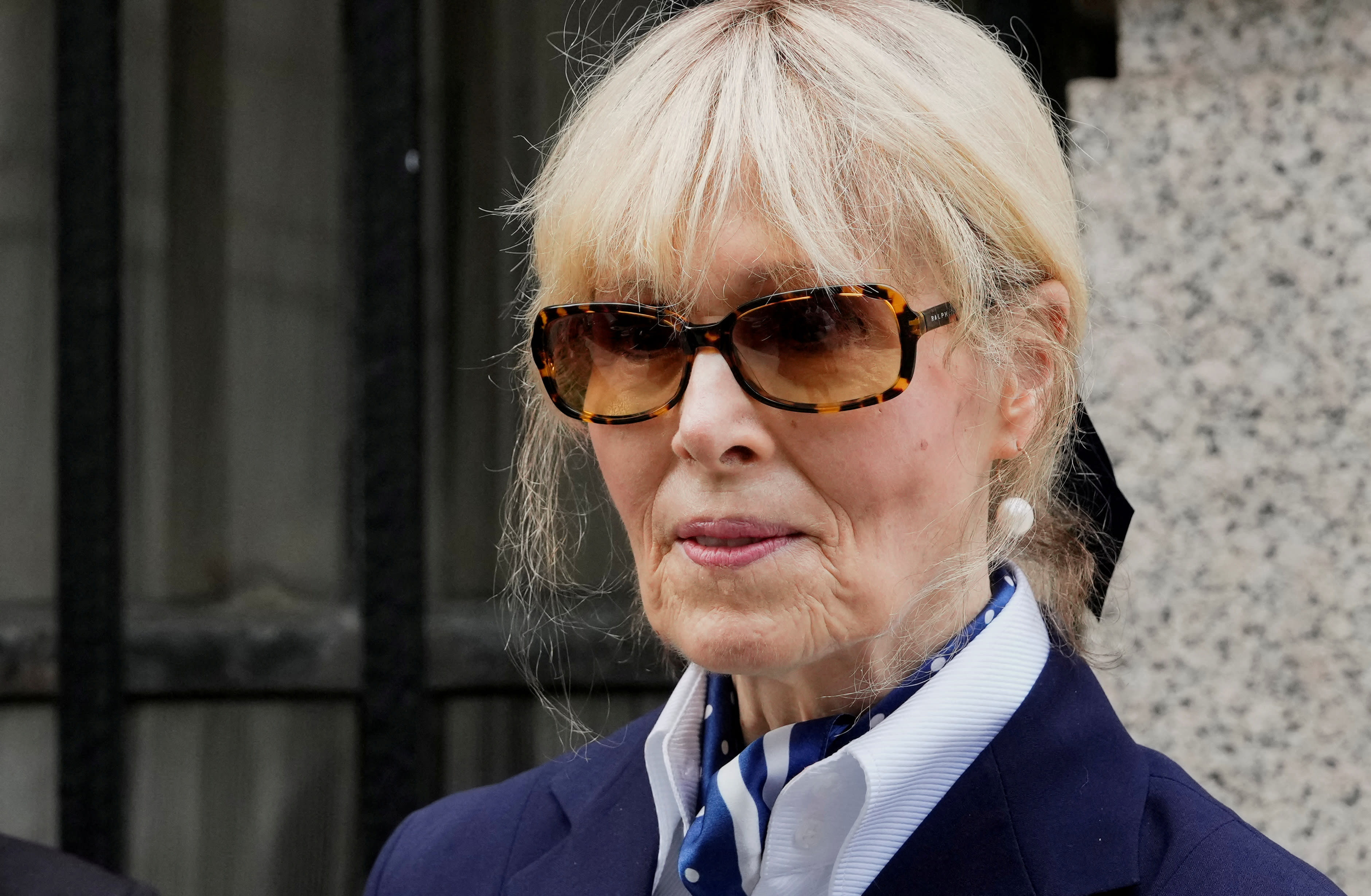 Writer E. Jean Carroll leaves the 2nd US Circuit Court of Appeals, where former US President Donald Trump is asking a federal appeals court to overturn a $5 million jury verdict finding him liable for sexually assaulting and defaming her, who accused Trump of raping her nearly three decades ago. (photo credit: Adam Gray/Reuters)