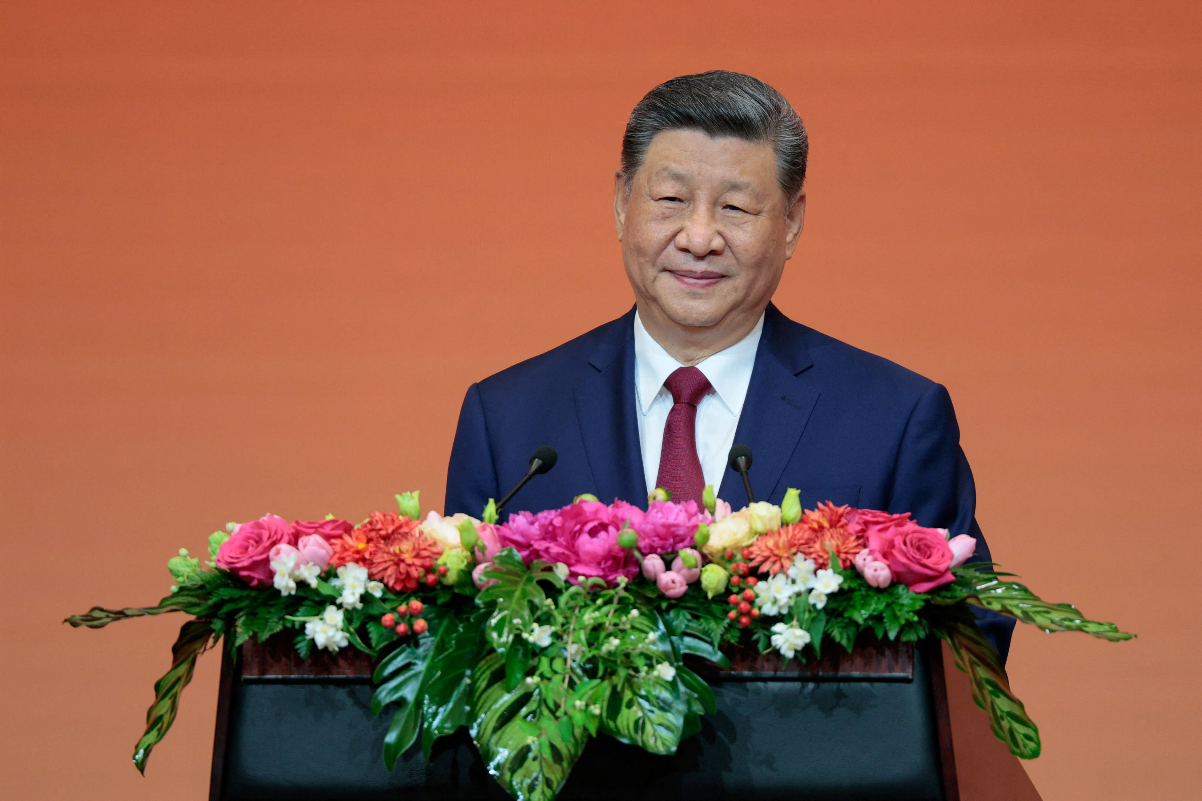 Chinese President Xi Jinping speaks at a state banquet with US President Donald Trump (not pictured) at the Great Hall of the People in Beijing, China, May 14, 2026. (photo credit: Evan Vucci/REUTERS)