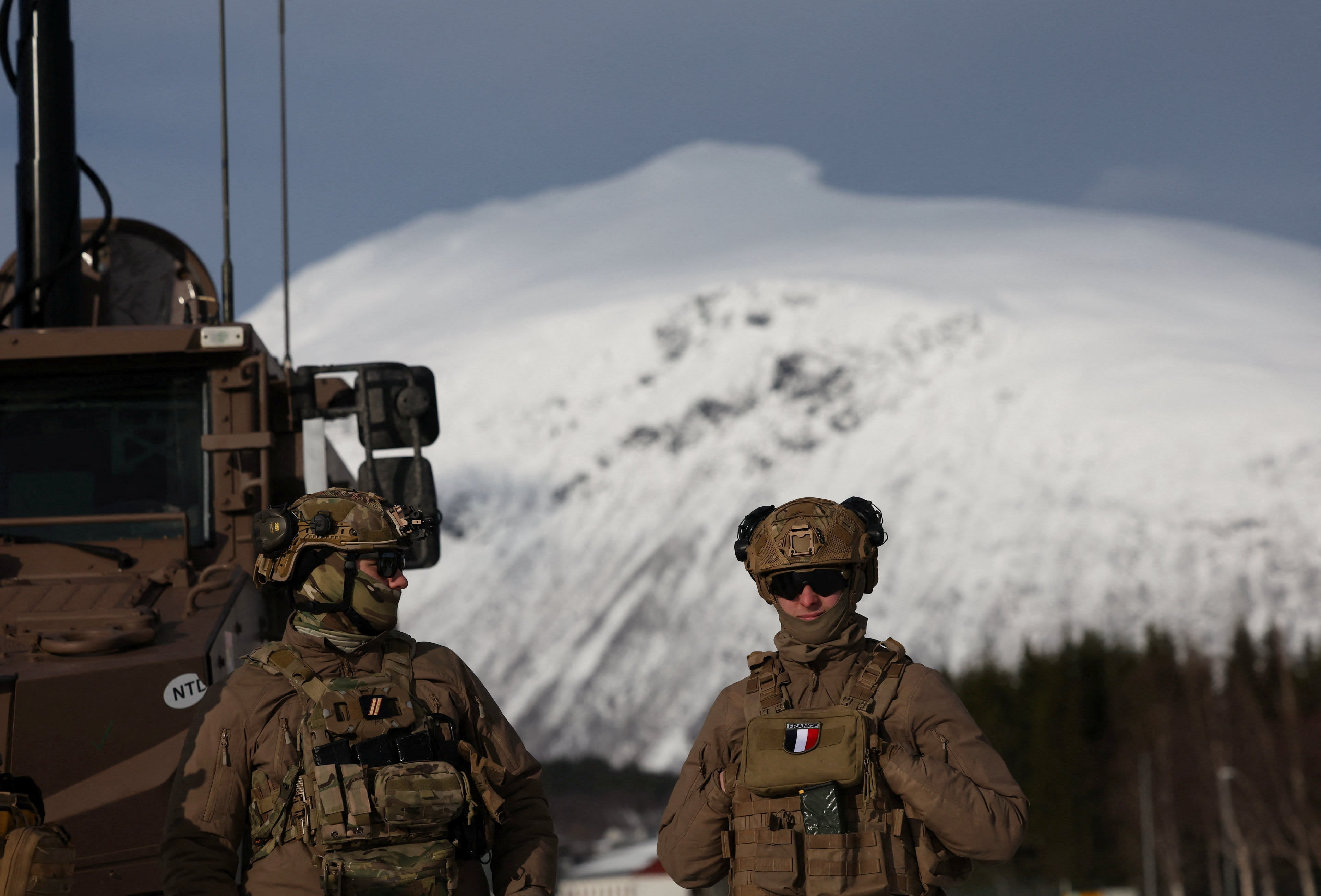 French soldiers take part in a static display of military vehicles and aircraft during the NATO Cold Response 2026 military exercise in Setermoen, Norway, March 12, 2026. (photo credit: REUTERS/BERNADETT SZABO)