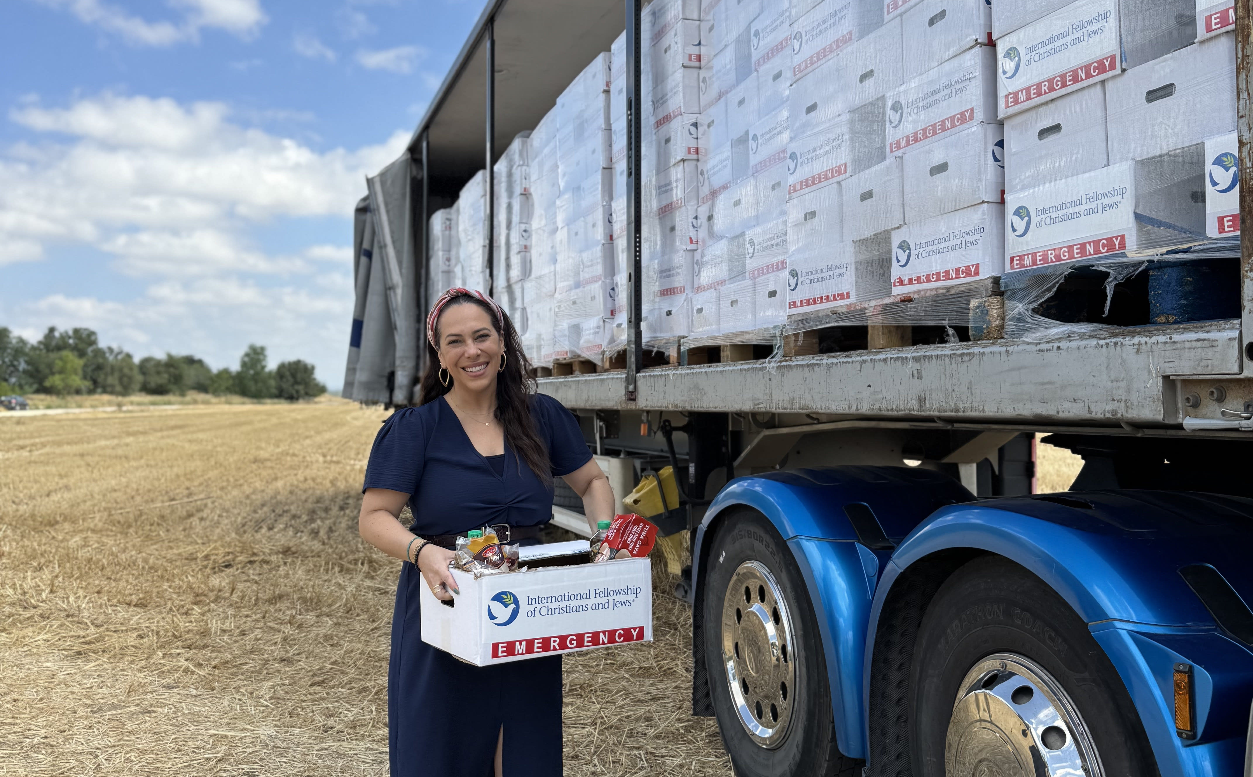 Yael Eckstein with food packages delivered to the Christian community in Syria. (photo credit: COURTESY OF IFCJ)