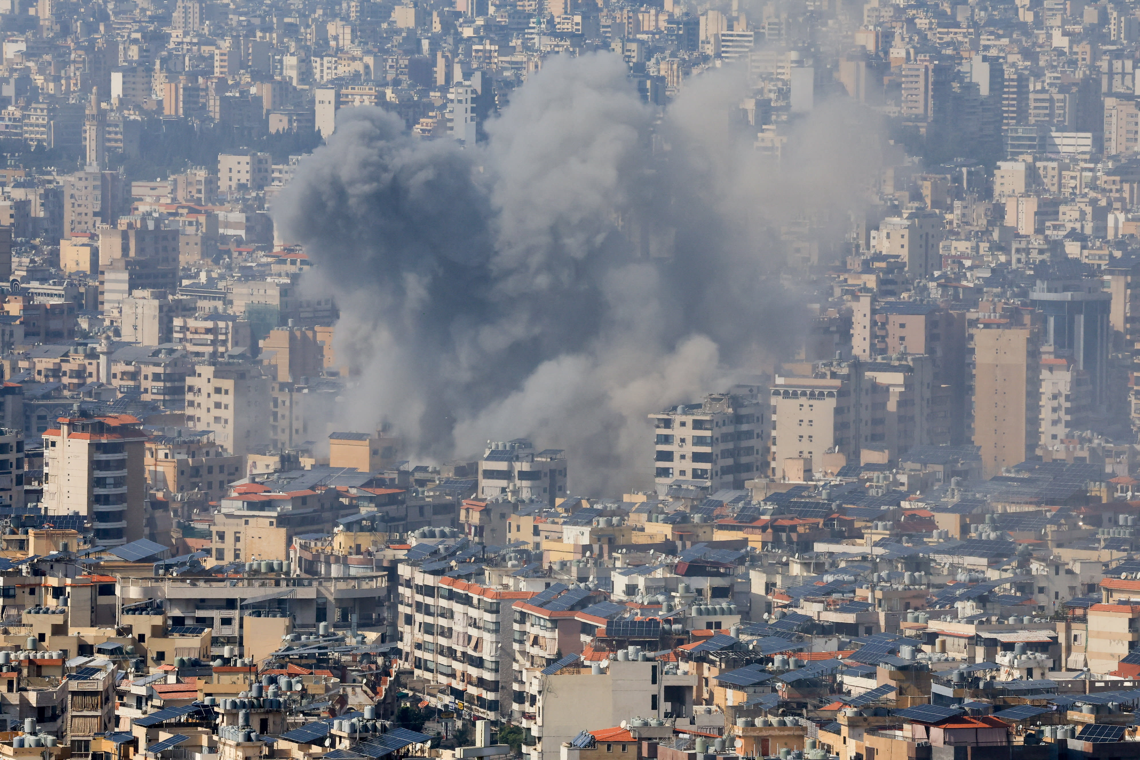 Smoke rises after an Israeli strike on Beirut