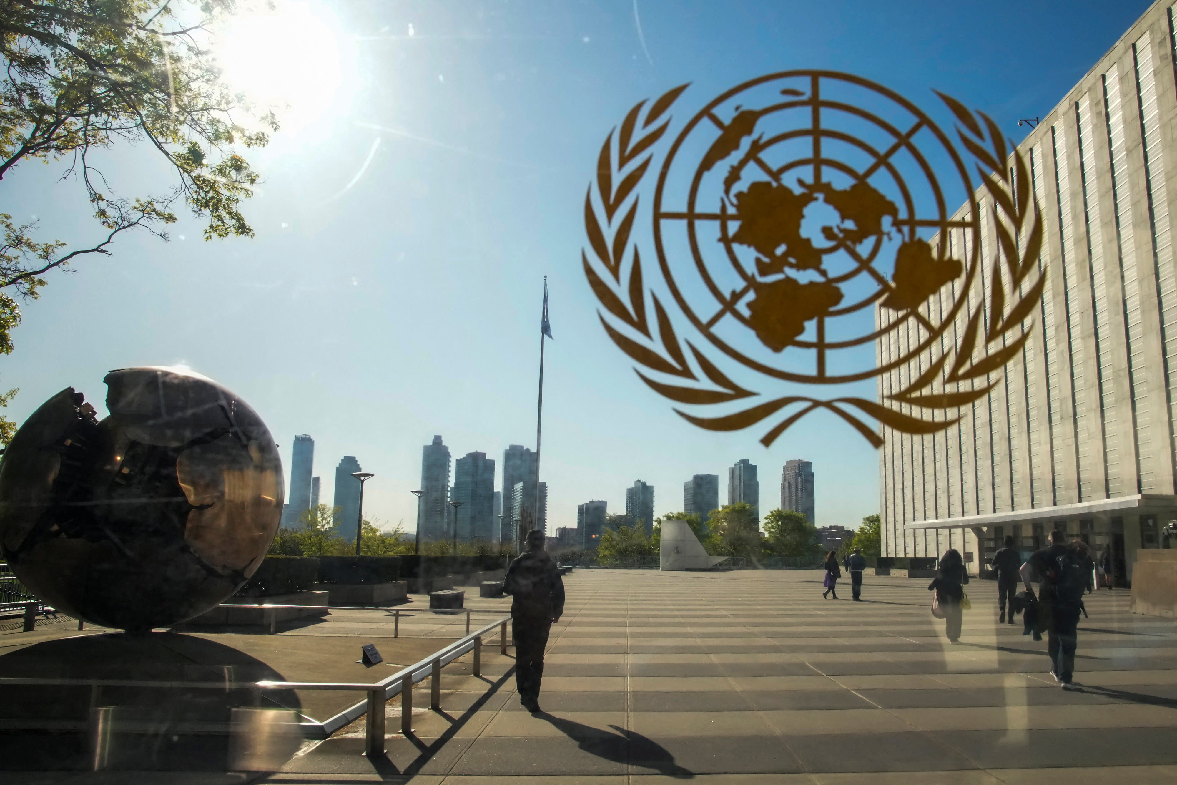 People arrive at the United Nations headquarters before a meeting on the Nuclear Non-Proliferation Treaty at the UN, in New York City, US, April 27, 2026. (photo credit: REUTERS/EDUARDO MUNOZ)