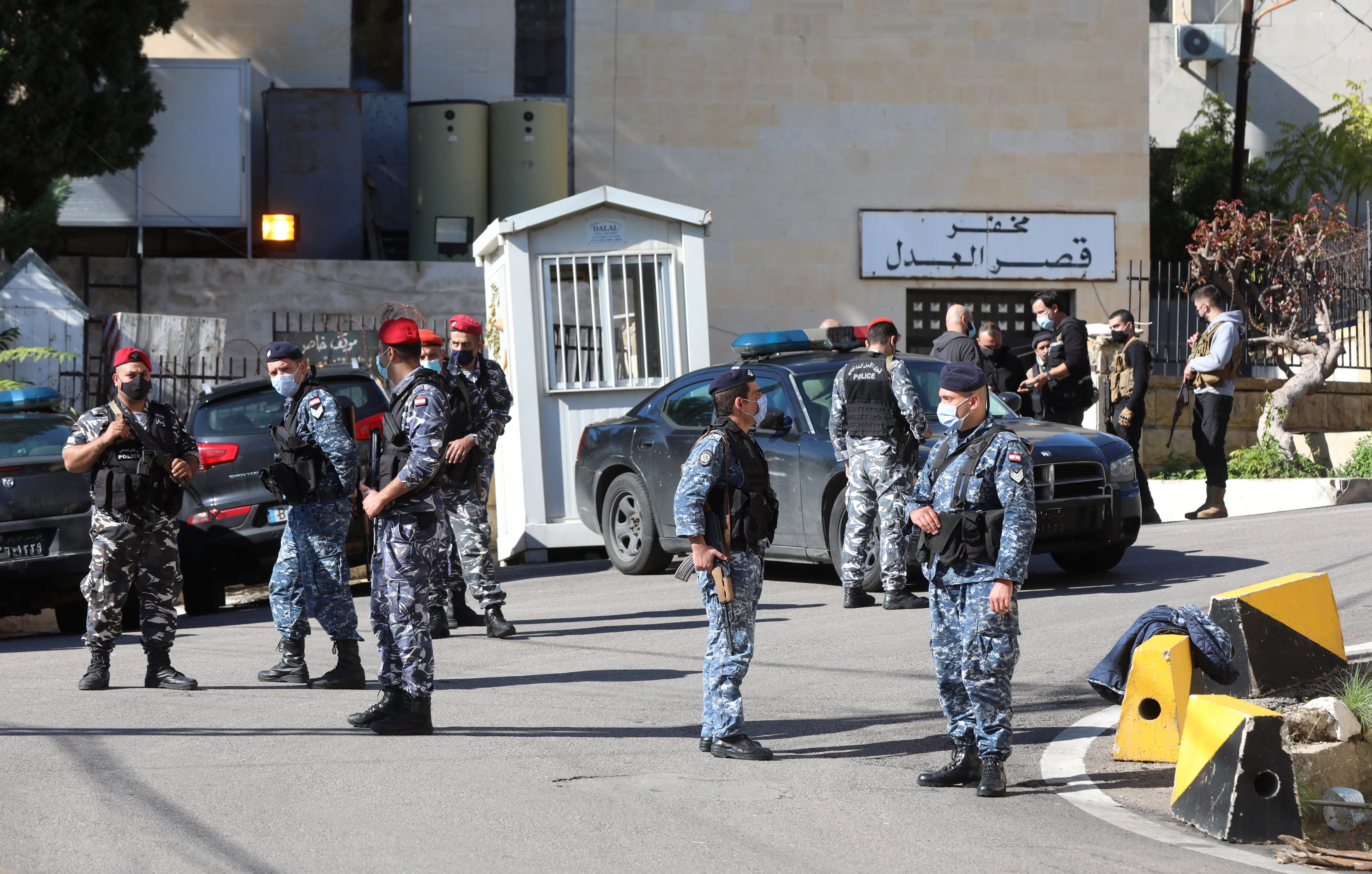 Members of the Lebanese police gather outside Baabda prison, Lebanon, November 21, 2020. (photo credit: REUTERS)