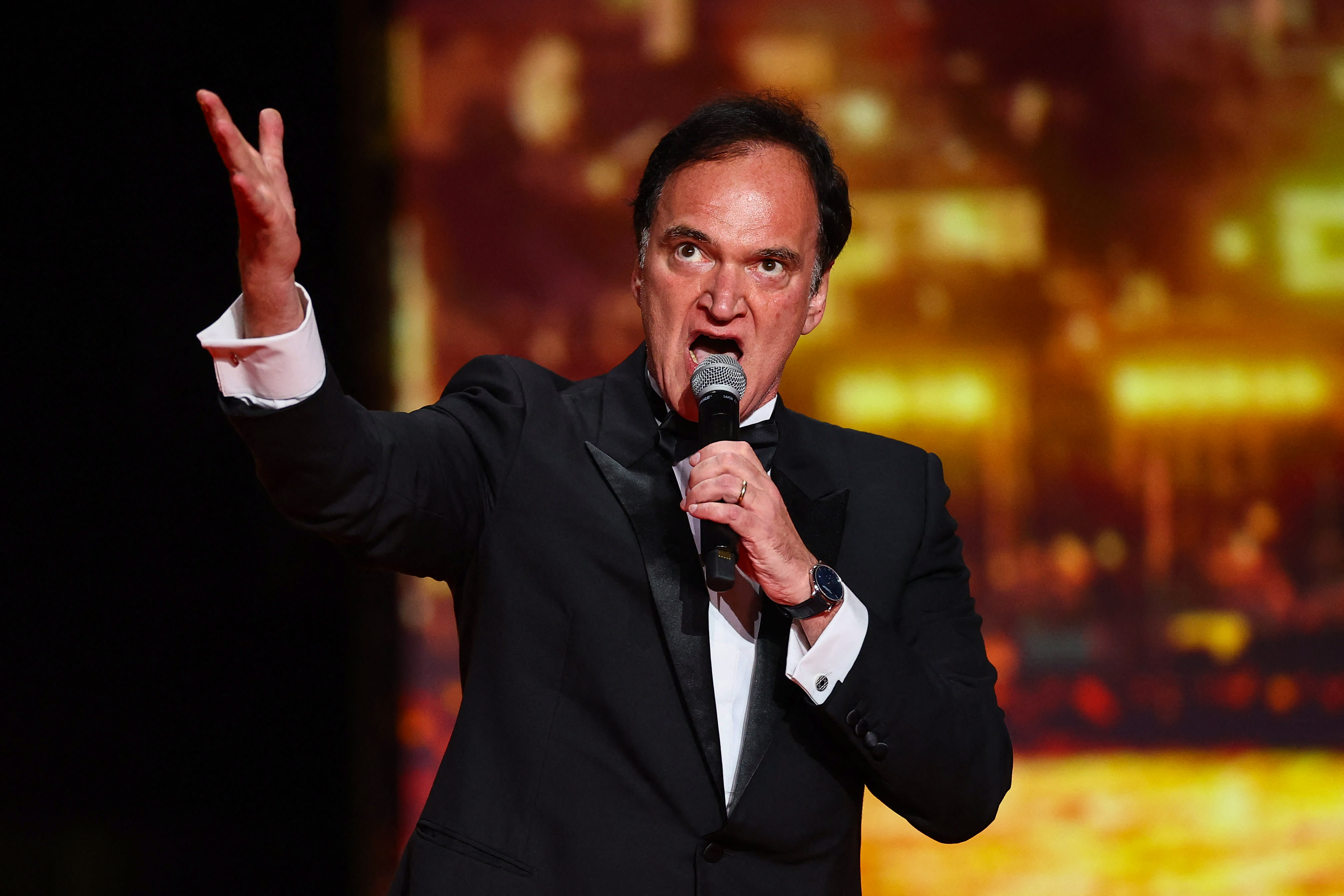 Quentin Tarantino delivers a speech to open the festival during the opening ceremony and the screening the film "Partir un jour" (Leave One Day) Out of competition at the 78th Cannes Film Festival in Cannes, France, May 13, 2025. (photo credit: REUTERS/SARAH MEYSSONNIER)