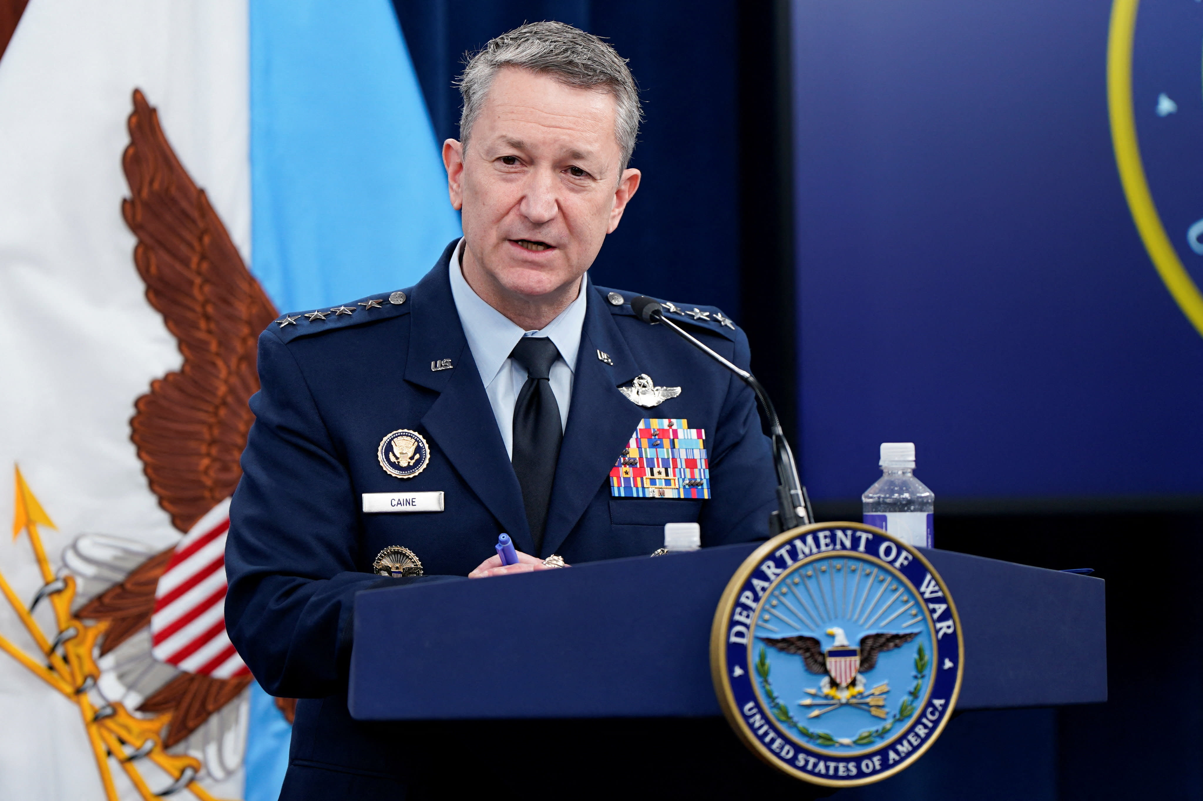 Chairman of the Joint Chiefs of Staff General Dan Caine holds a briefing amid the US-Israeli conflict with Iran, at the Pentagon in Washington, March 2, 2026. (photo credit: REUTERS/ELIZABETH FRANTZ) Chairman of the Joint Chiefs of Staff General Dan Caine holds a briefing amid the US-Israeli conflict with Iran, at the Pentagon in Washington, March 2, 2026. (photo credit: REUTERS/ELIZABETH FRANTZ)