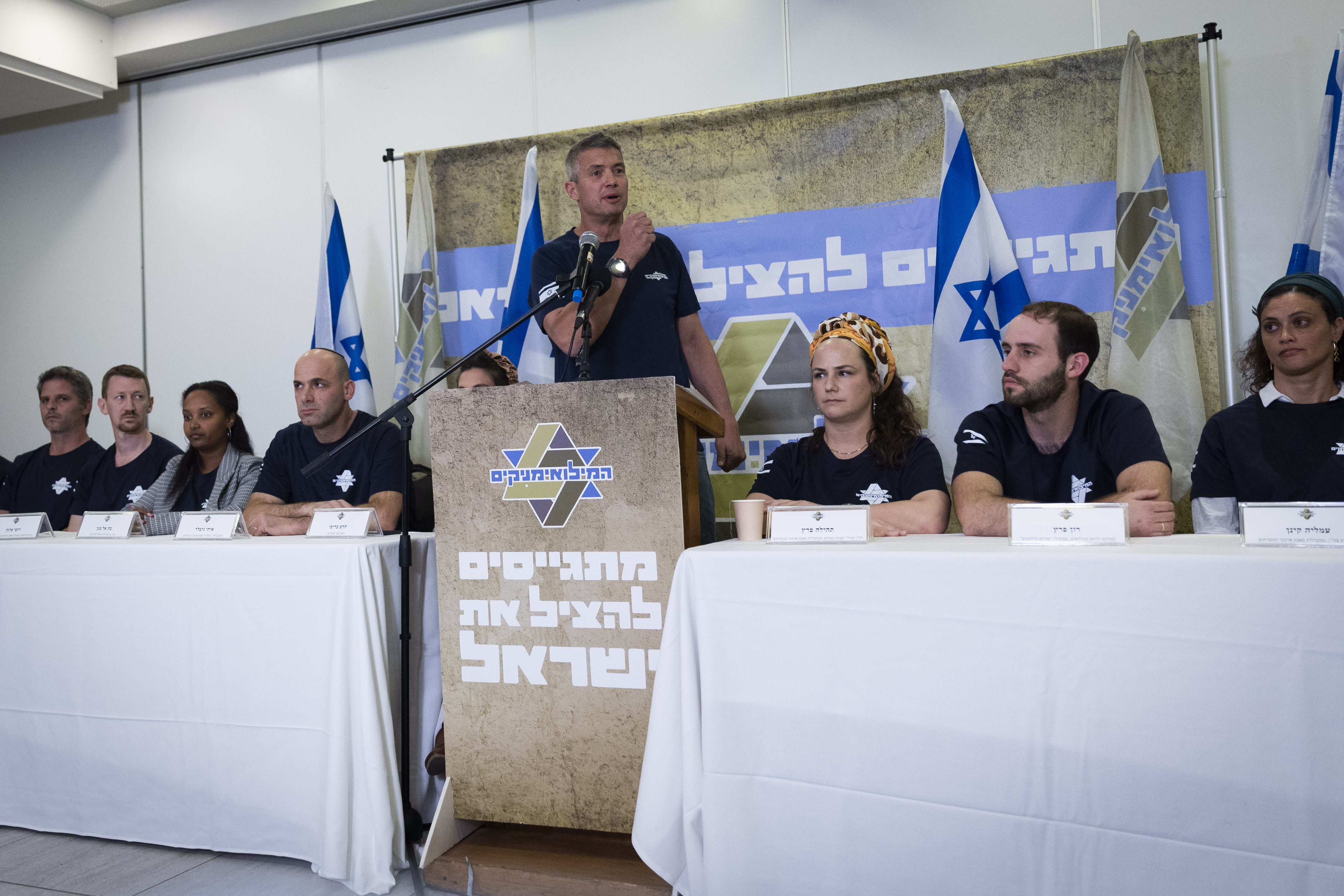 Yoaz Hendel, head of the Reservists’ Party, speaks during the party’s launch event ahead of the 2026 general elections, at Kibbutz Ma