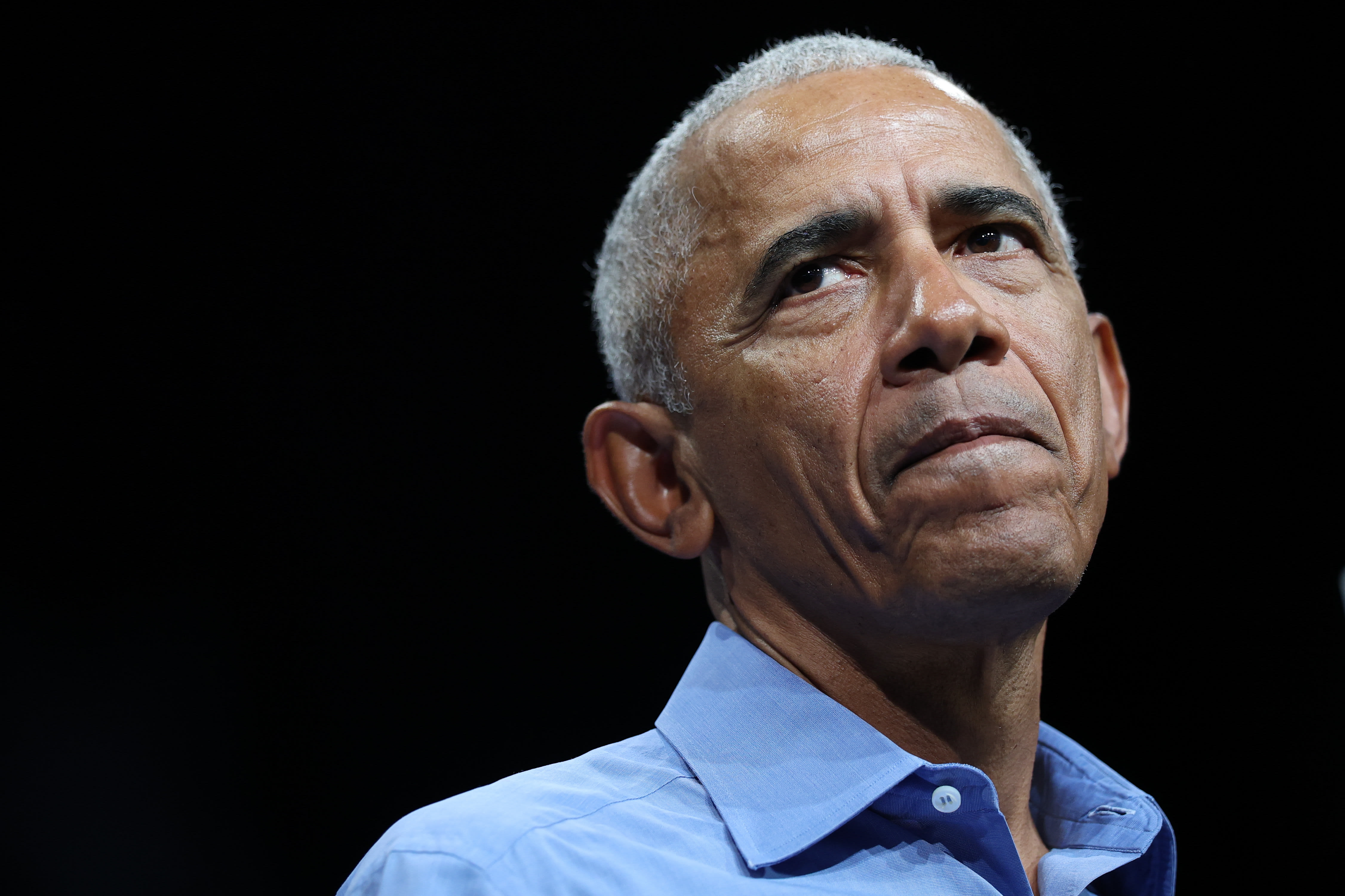 Former US president Barack Obama speaks while campaigning for Virginia Democratic gubernatorial candidate, former Rep. Abigail Spanberger during a campaign rally in the Chartway Arena on November 01, 2025 in Norfolk, Virginia. (photo credit: Win McNamee/Getty Images)