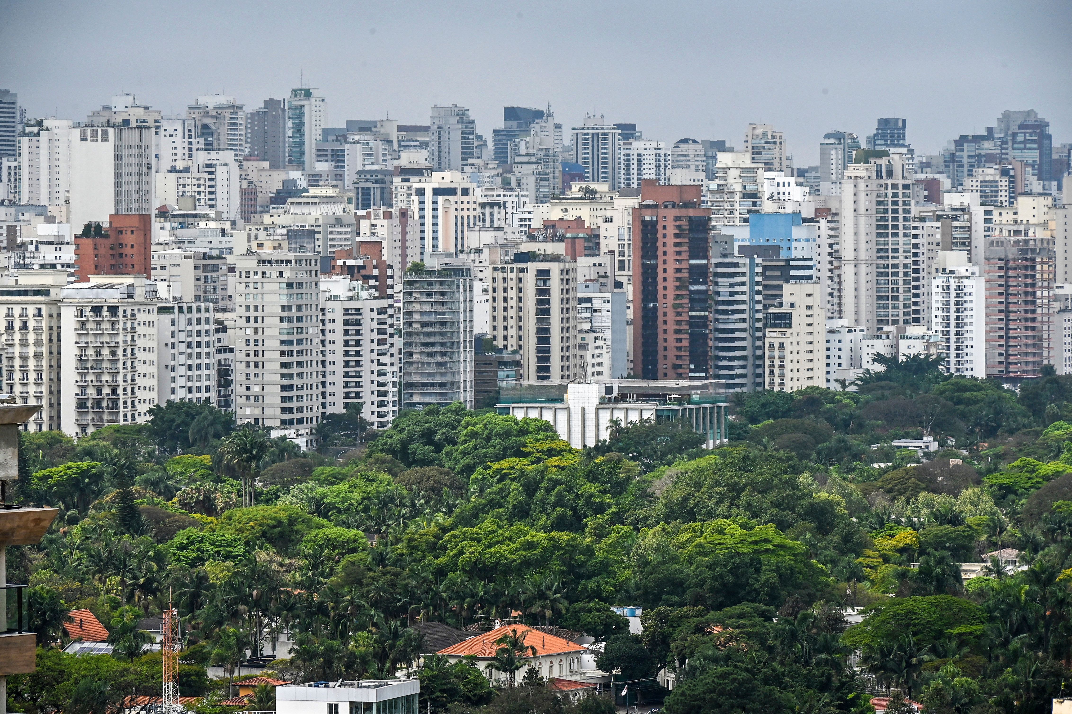 Aerial view of houses in a wooded area in the Pinheiros neighborhood, Sao Paulo, Brazil, taken on September 5, 2023. (photo credit: NELSON ALMEIDA/AFP via Getty Images)