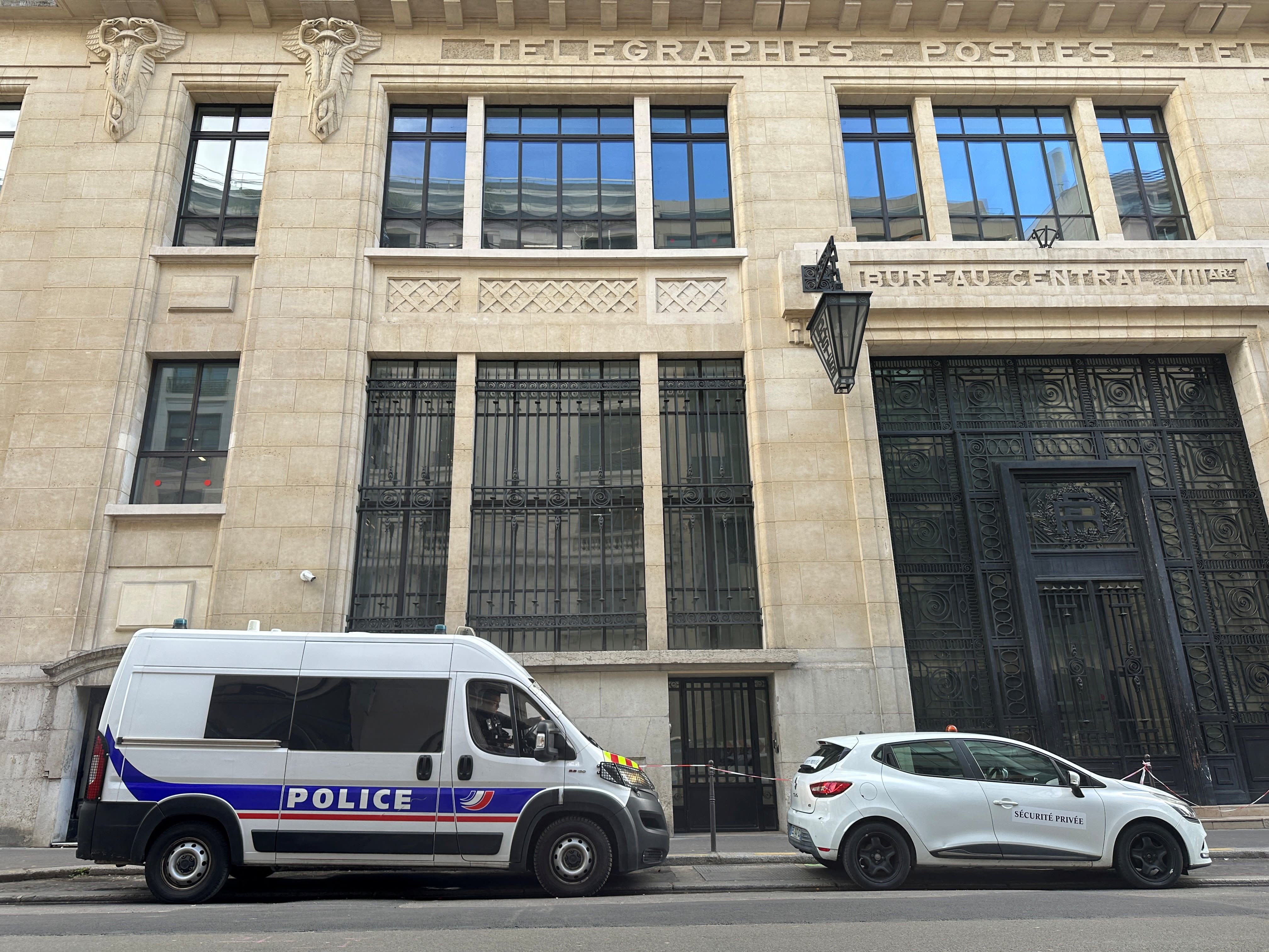 A police van is seen outside the building housing Bank of America’s offices, after French anti-terrorism prosecutors opened an investigation into a suspected attack on the premises in Paris, France, March 28, 2026. (photo credit: REUTERS/Clotaire Achi)