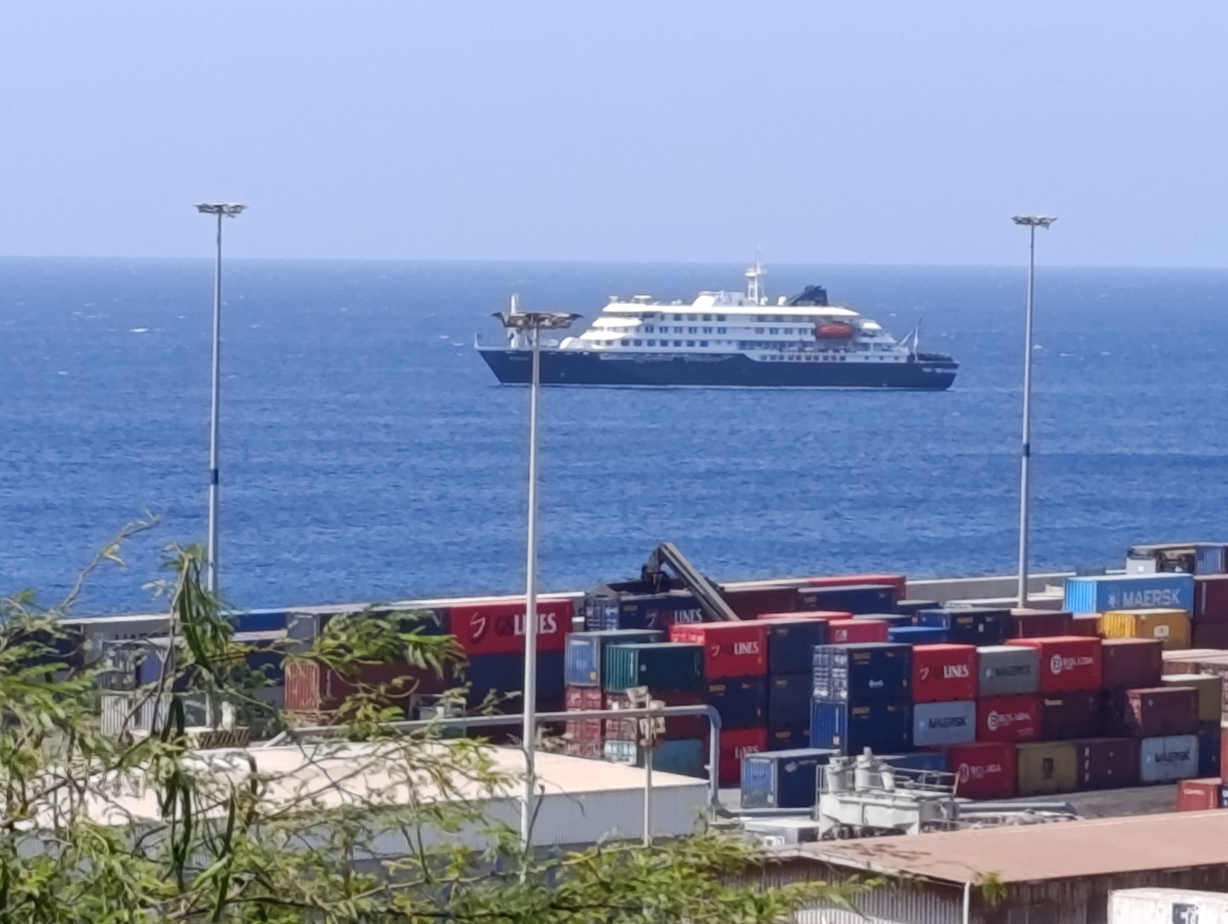Cruise ship MV Hondius docks off Cape Verde port, as passengers were not allowed off the ship, while health authorities investigated suspected cases of hantavirus aboard the vessel, in Praia Port, Cape Verde, May 4, 2026.  (photo credit: REUTERS/STRINGER)