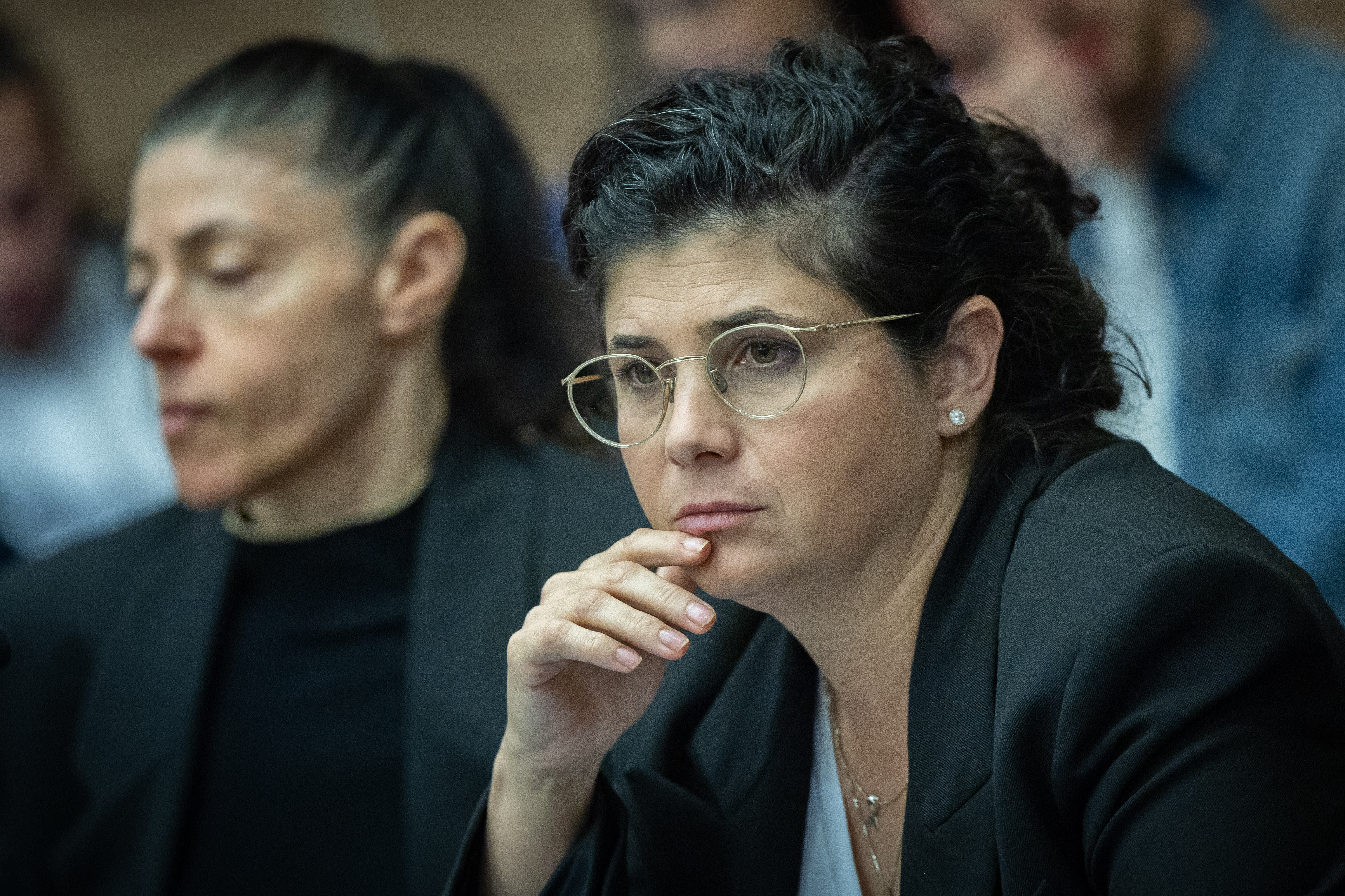 Deputy Minister MK Sharren Haskel attends a Foreign Affairs and Defense Committee meeting at the Knesset, the Israeli Parliament in Jerusalem, December 2, 2025. (photo credit: YONATAN SINDEL/FLASH90)