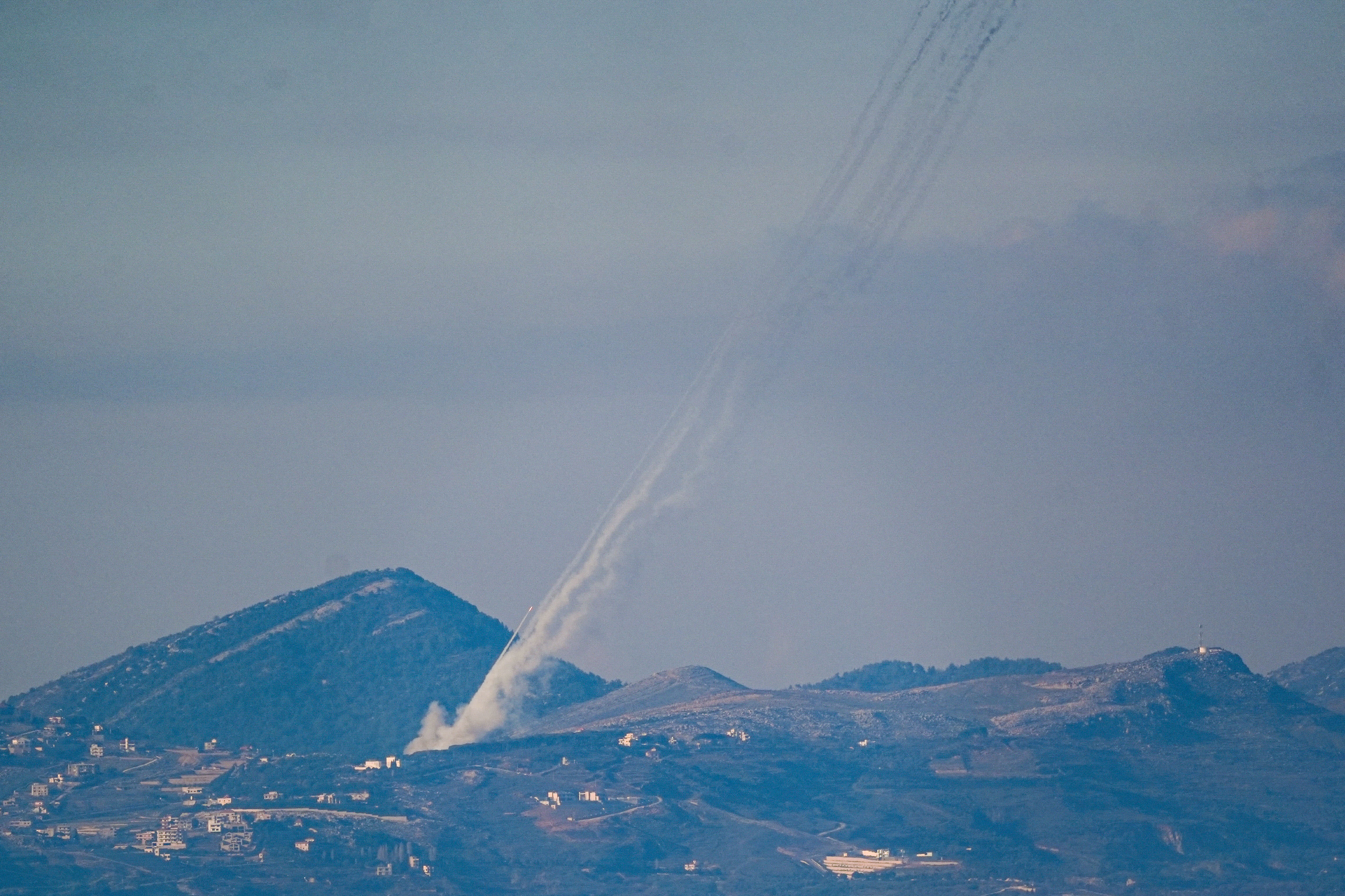 Rocket launches are seen from southern Lebanon toward the Golan Heights, March 3, 2026 (photo credit: AYAL MARGOLIN/FLASH90)