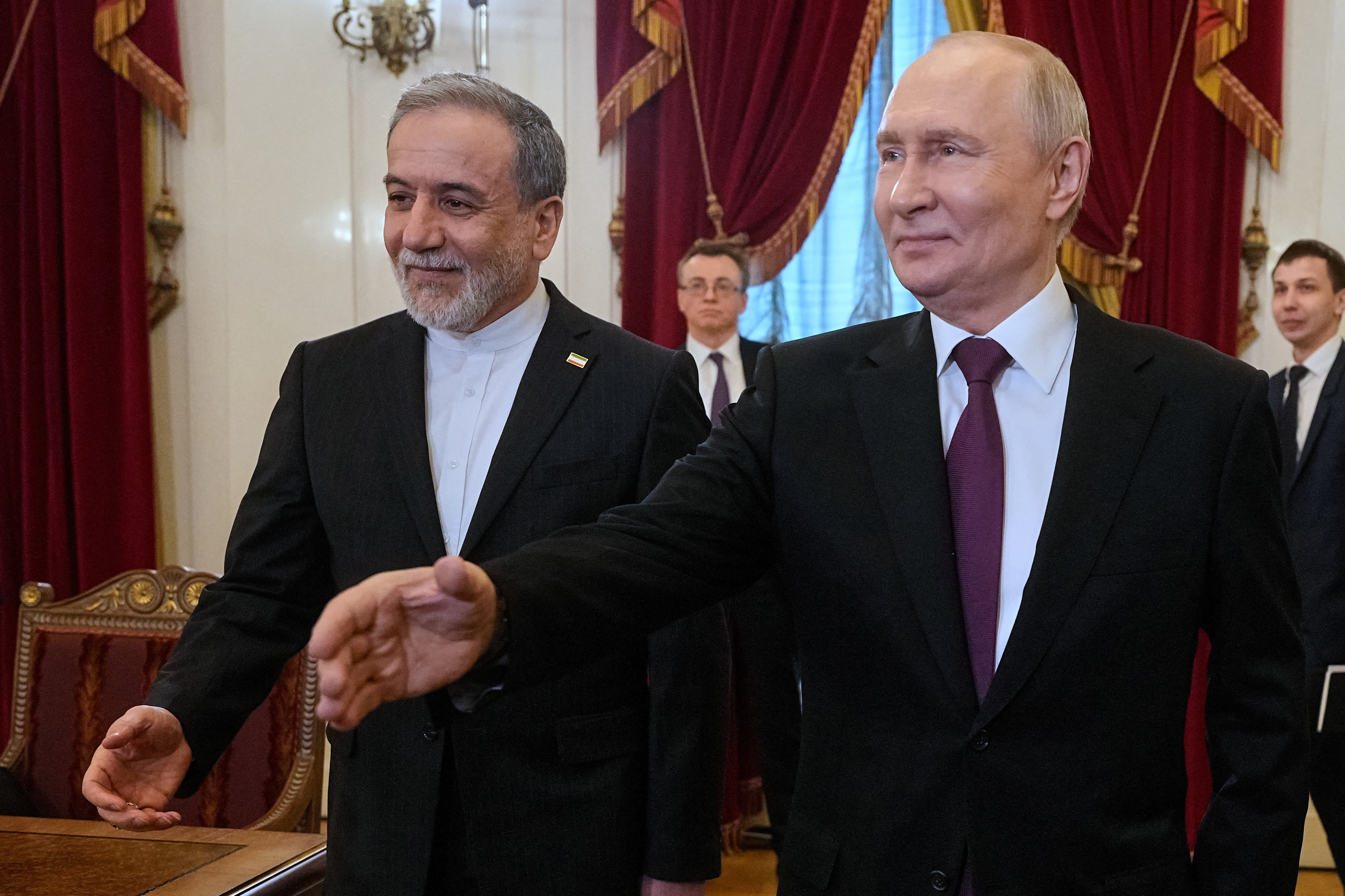 RUSSIAN PRESIDENT Vladimir Putin and Iranian Foreign Minister Abbas Araqchi attend a meeting at the Boris Yeltsin Presidential Library in Saint Petersburg, Russia April 27, 2026. (photo credit: Dmitri Lovetsky/Pool via REUTERS)