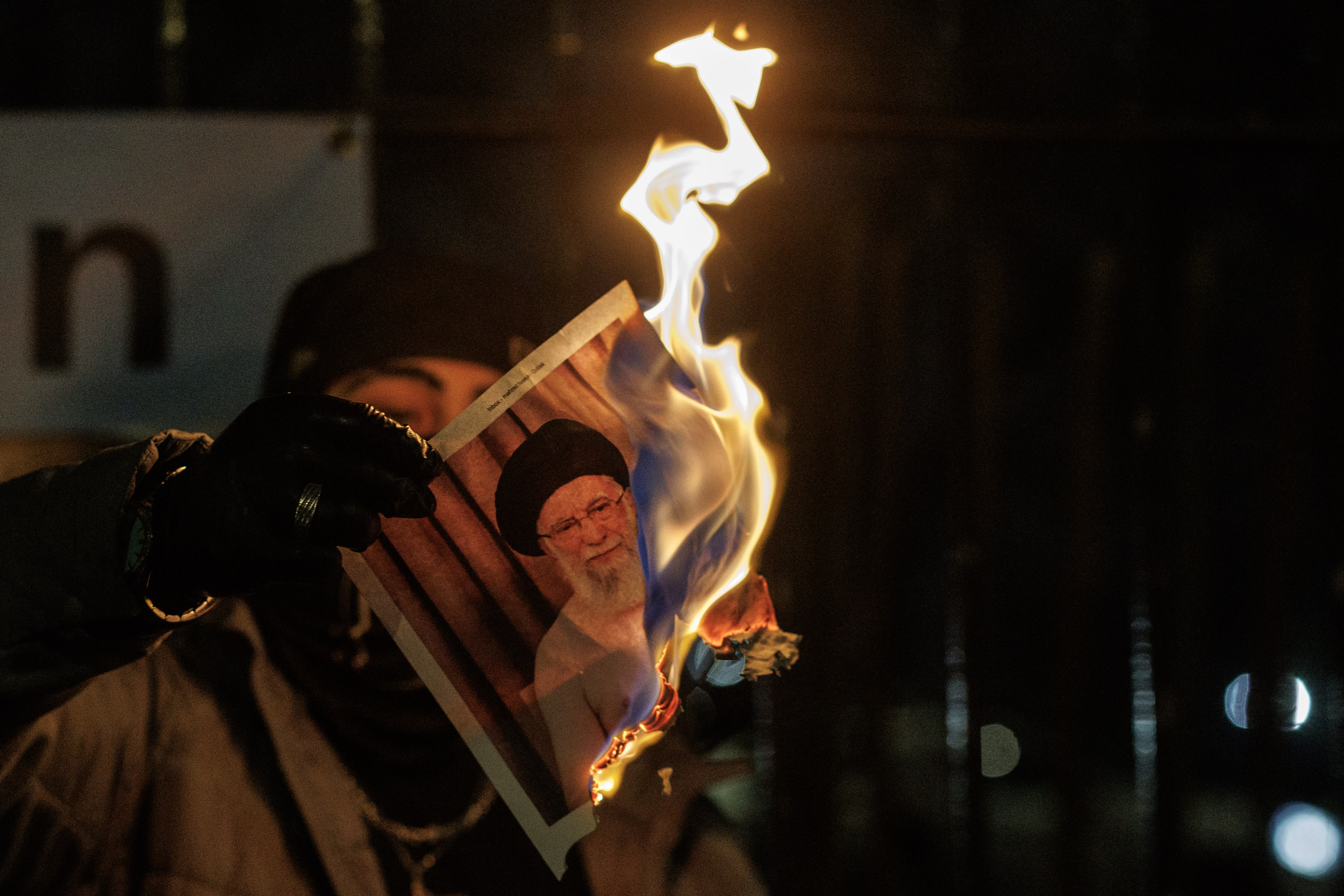 A protester burns an image of Ali Khamenei, Supreme Leader of Iran during a protest outside the Iranian Embassy on January 14, 2026 in London, England. (photo credit: Dan Kitwood/Getty Images) A protester burns an image of Ali Khamenei, Supreme Leader of Iran during a protest outside the Iranian Embassy on January 14, 2026 in London, England. (photo credit: Dan Kitwood/Getty Images)