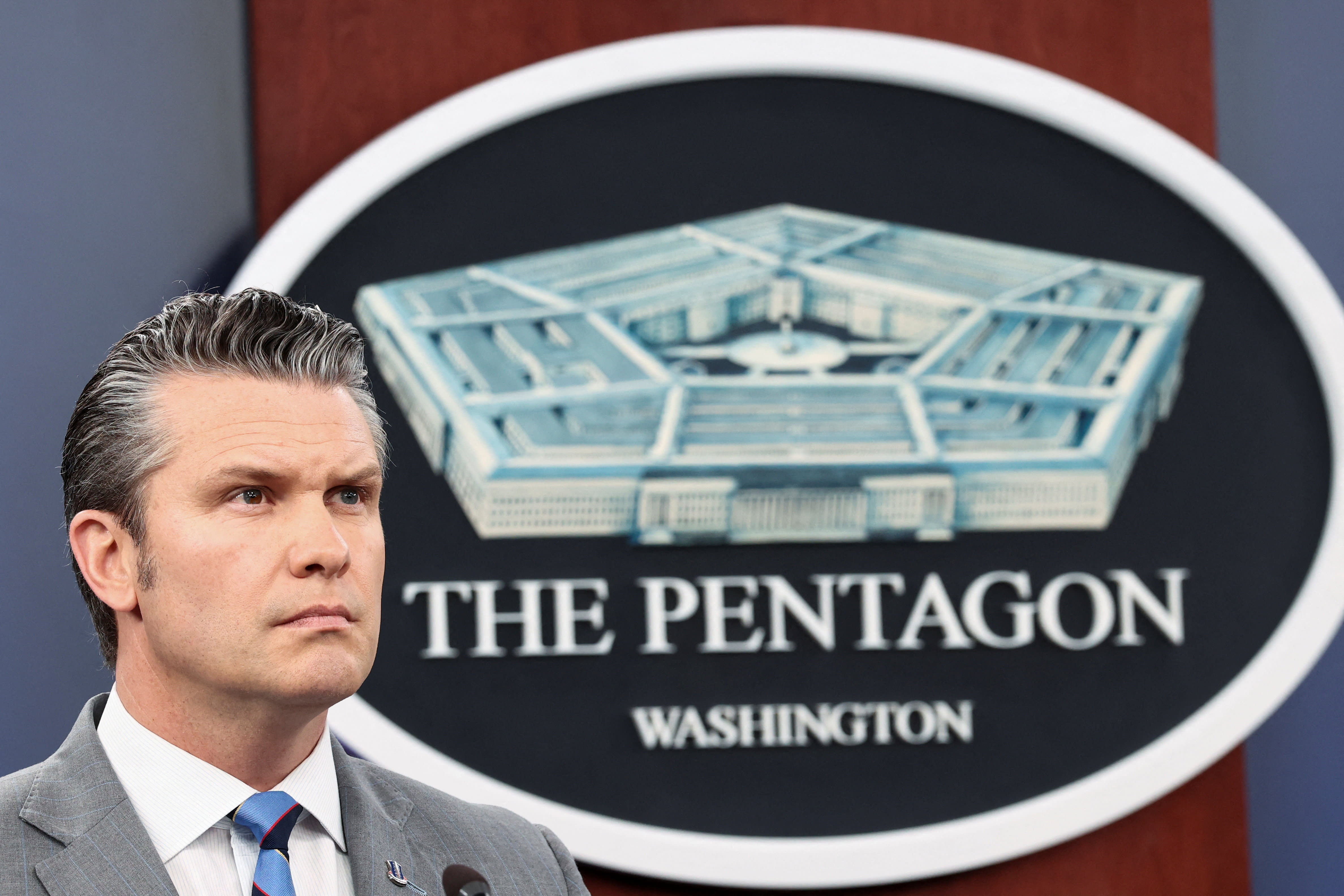 US Secretary of Defense Pete Hegseth holds a briefing on the Iran war, amid a ceasefire between the US and Iran, at the Pentagon in Washington, DC, US, April 24, 2026.  (photo credit: KEVIN LAMARQUE/REUTERS)