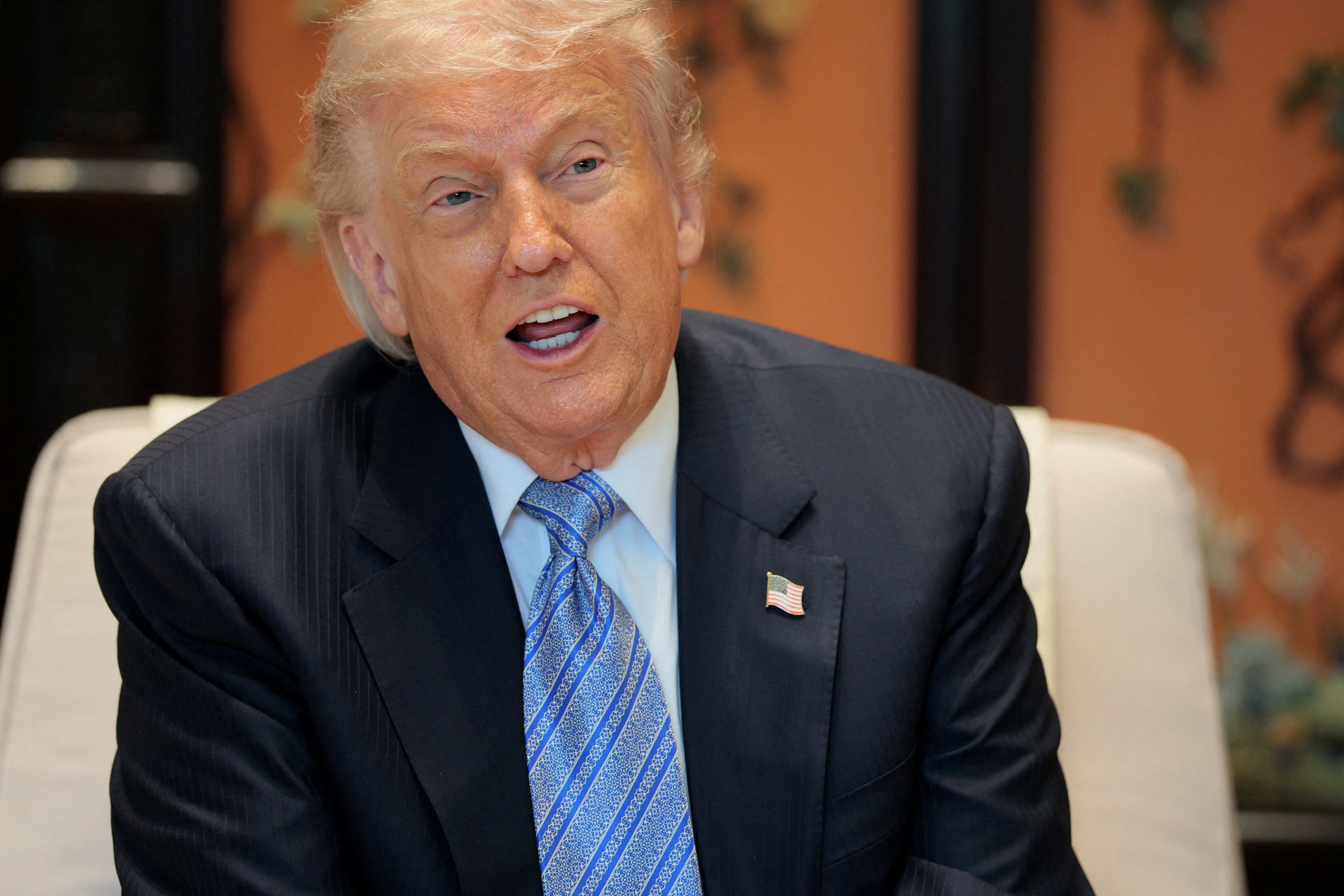U.S. President Donald Trump speaks during a meeting with Chinese President Xi Jinping (not pictured) on the sidelines of a visit to the Zhongnanhai Garden in Beijing, China, May 15, 2026.  (photo credit: REUTERS/Evan Vucci)