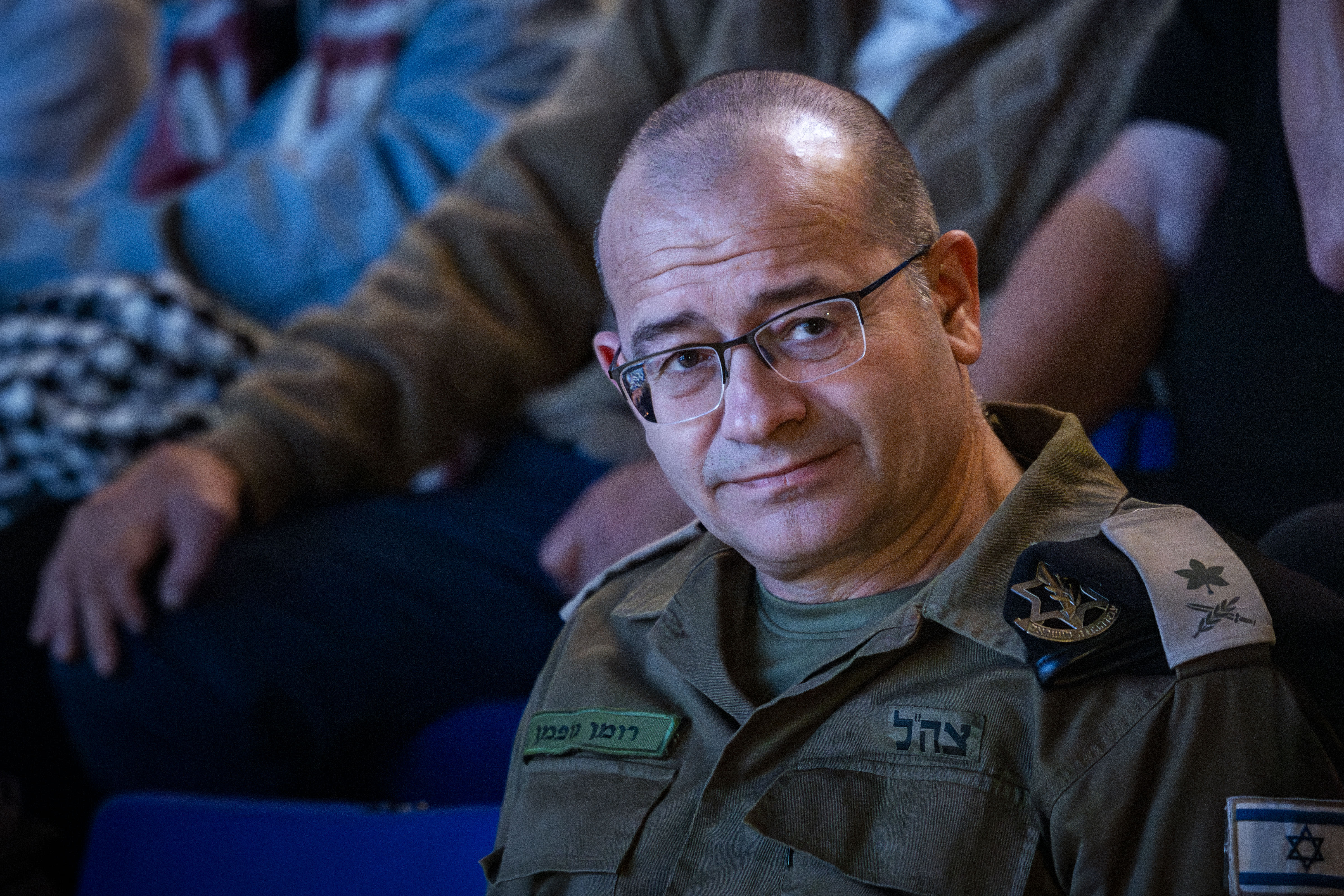 Mossad Director Maj. Gen. Roman Gofman attends a ceremony marking the lighting of the first Hanukkah candle of the 7th Armored Brigade at the National Library in Jerusalem, on December 14, 2025. (photo credit: CHAIM GOLDBERG/FLASH90)