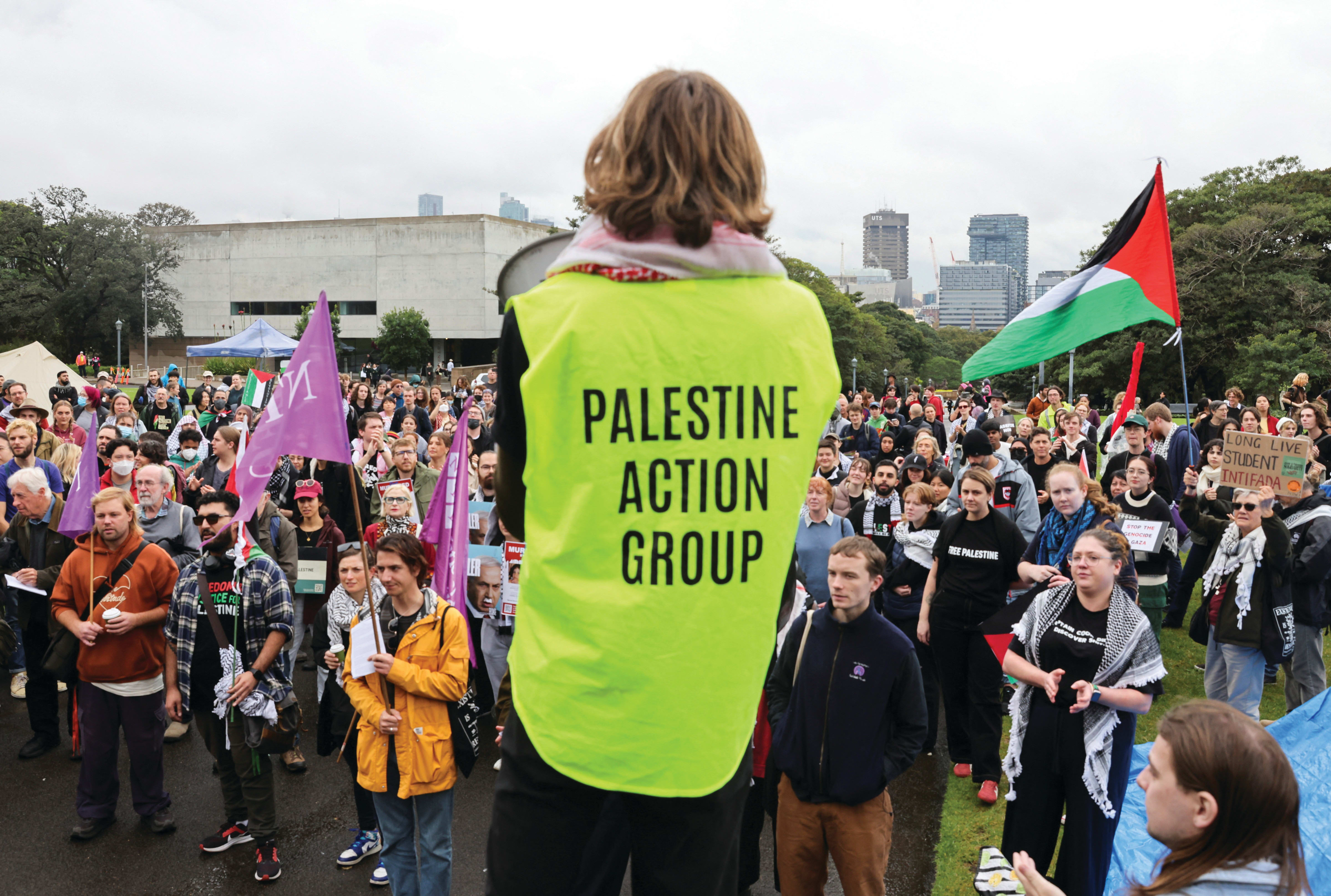  MEMBERS OF the Palestine Action Group gather in Sydney, in May. (photo credit: Alasdair Pal/Reuters)