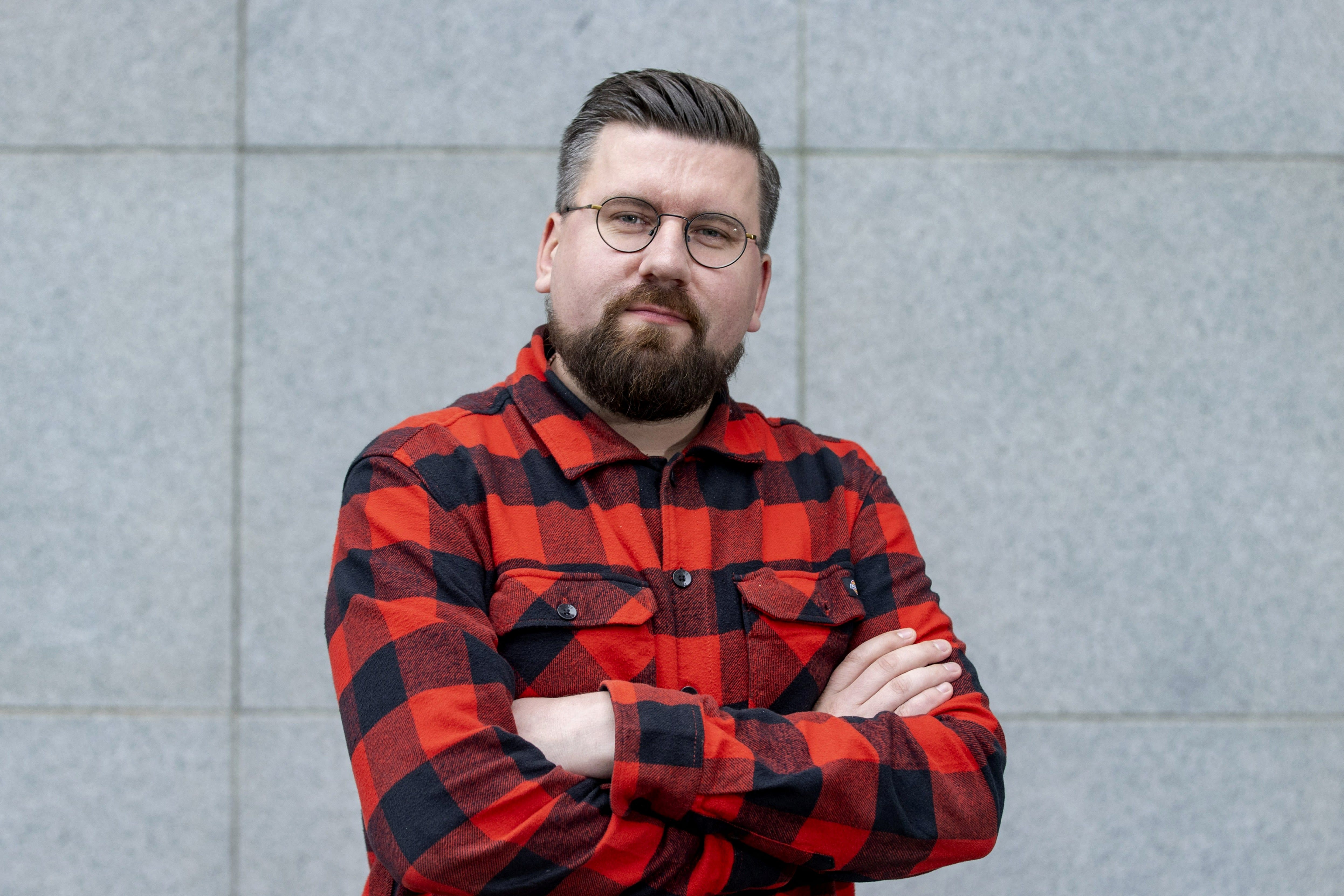 In this photo taken on August 29, 2025 MEP Sebastian Tynkkynen of the Finns Party poses for a photo in Turku, Finland. (photo credit: Roni Lehti / Lehtikuva / AFP via Getty Images)