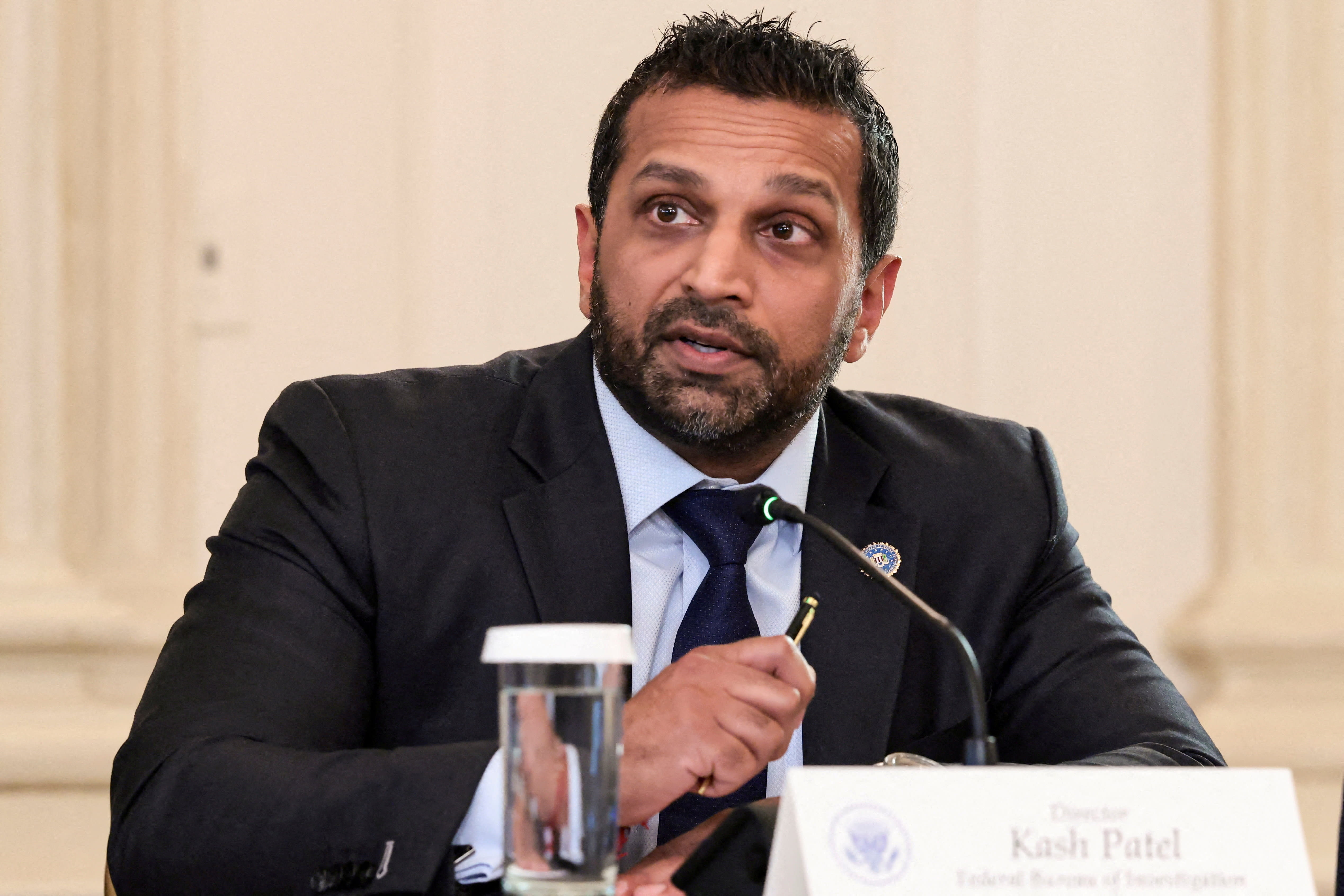  FBI Director Kash Patel speaks during a roundtable on antifa, an anti-fascist movement U.S. President Donald Trump designated a domestic "terrorist organization" (photo credit: REUTERS/Evelyn Hockstein/File Photo)