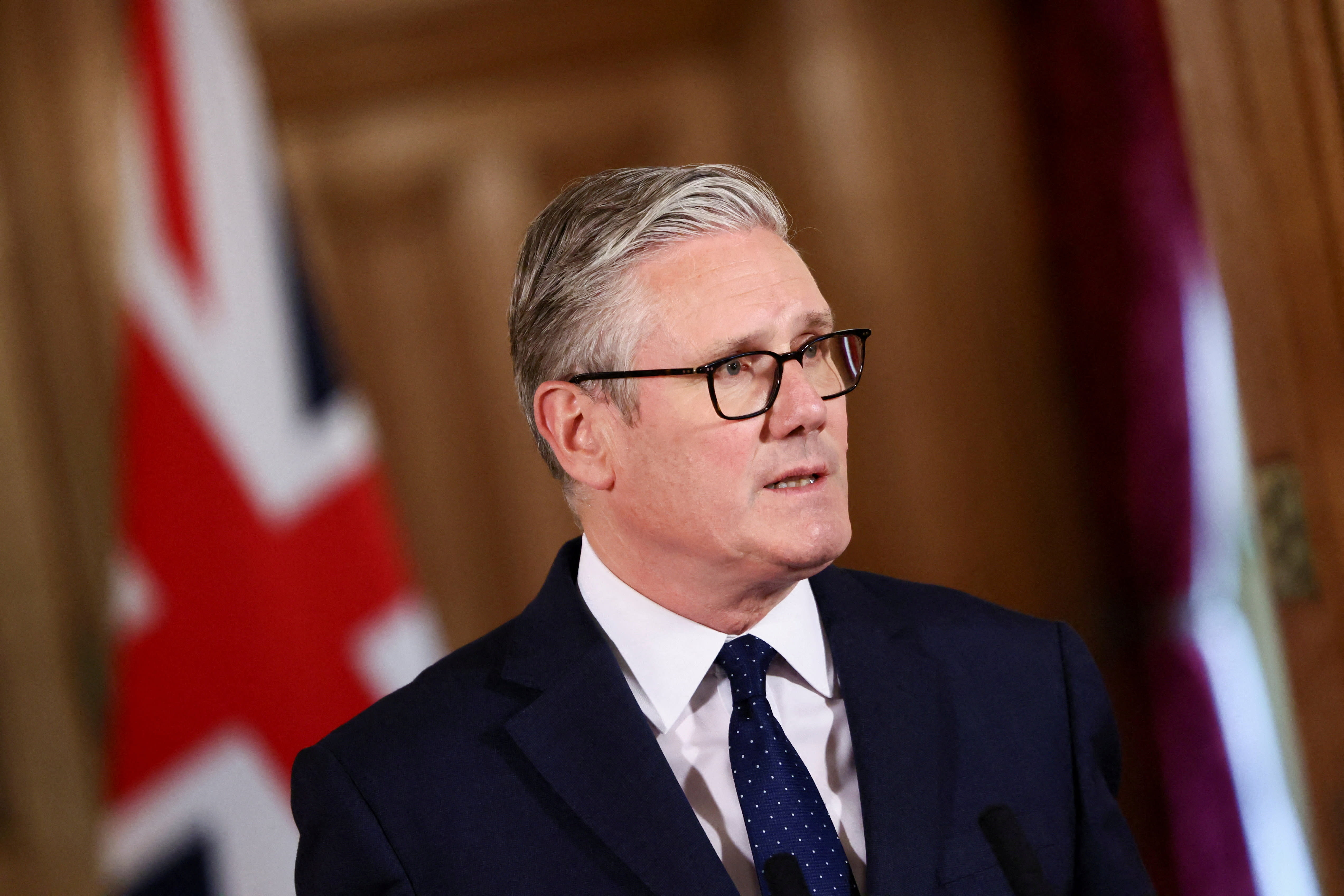 British Prime Minister Keir Starmer gives a media statement at 10 Downing Street in London, April 30, 2026. (photo credit: Jack Taylor/Reuters)