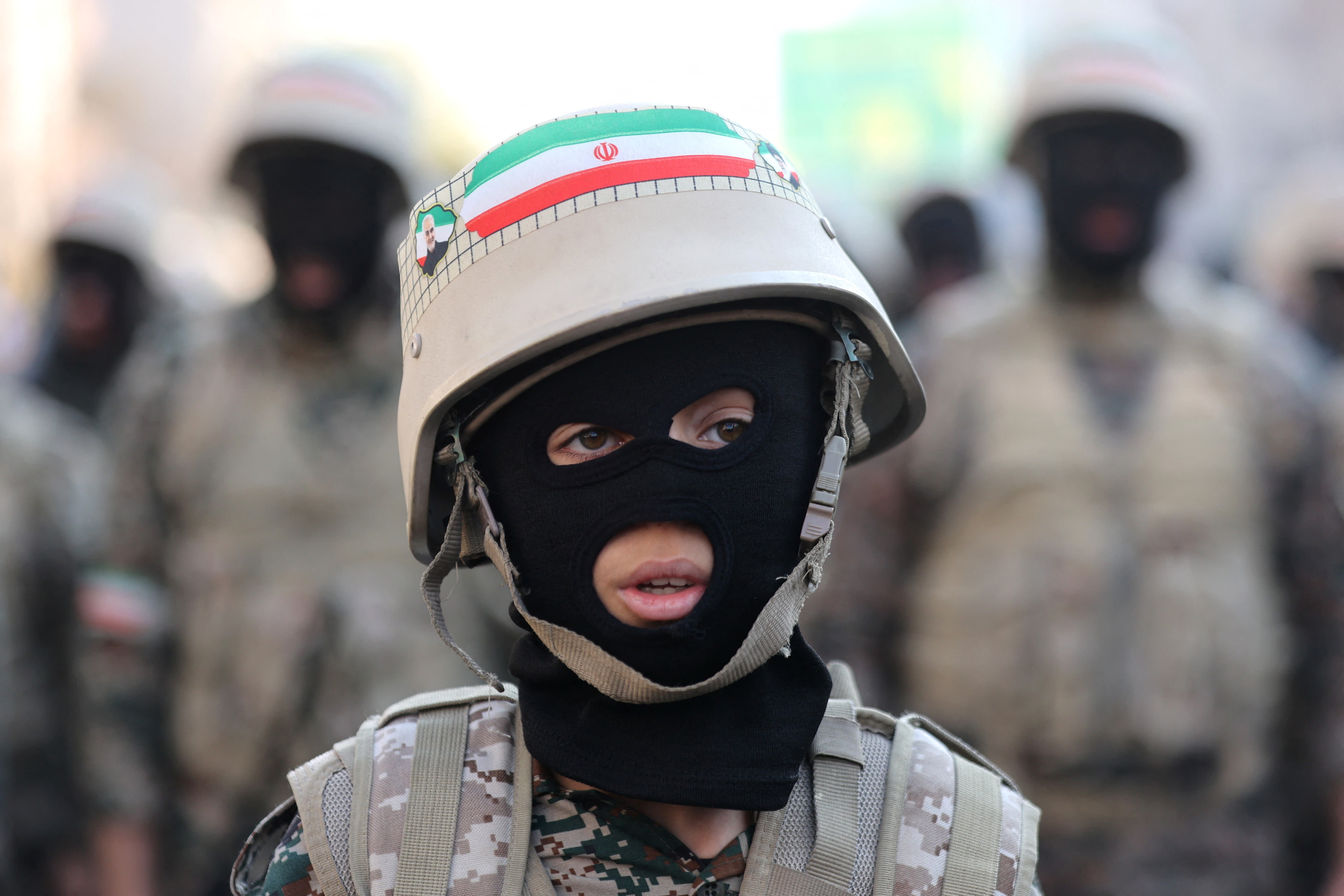 A member of Iranian militia forces (Basij) attends an anti-Israeli march in Tehran, Iran, January 10, 2025. (photo credit: Majid Asgaripour/WANA (West Asia News Agency))