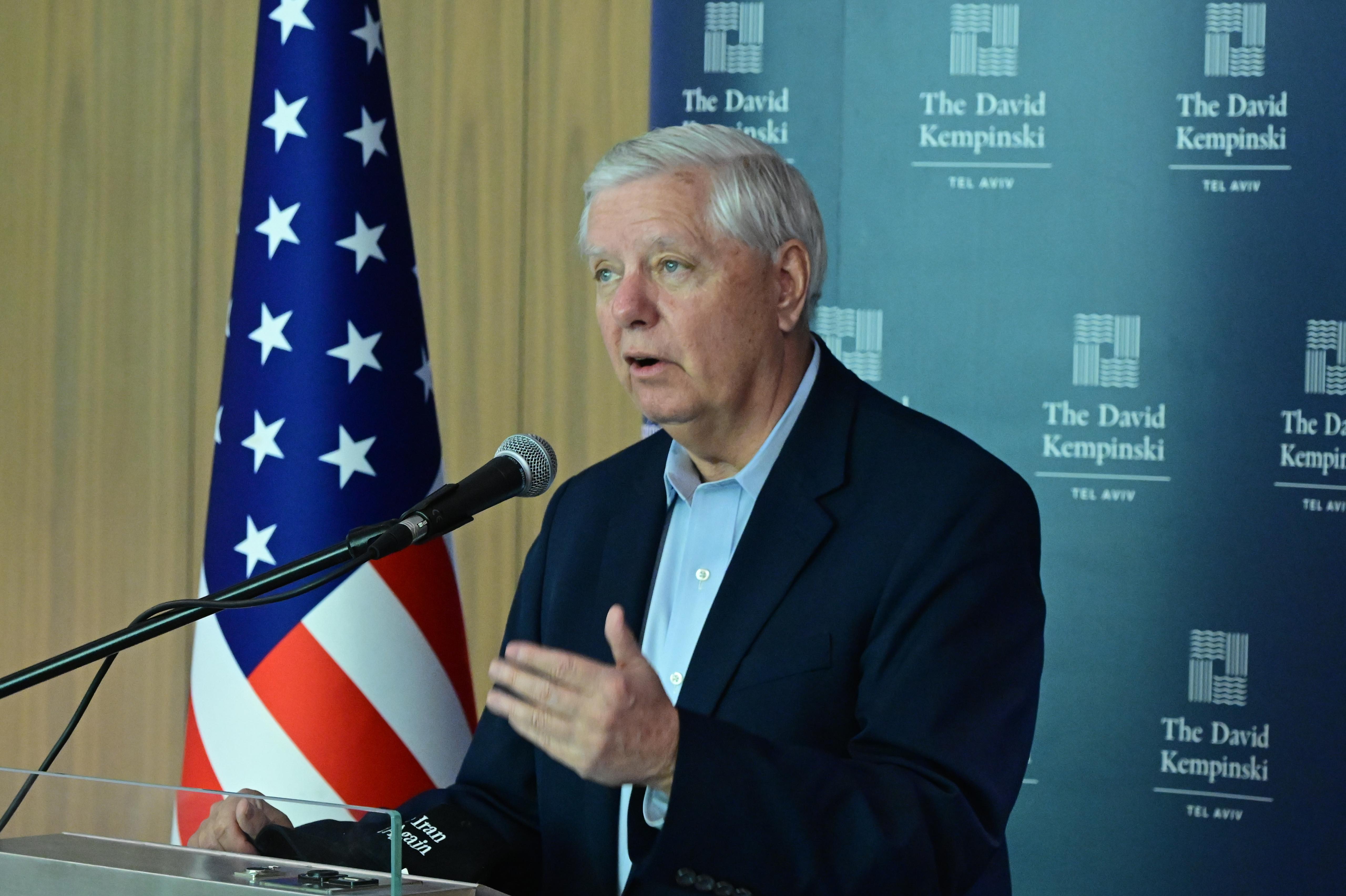 Senator Lindsey Graham speaks at the David Kempinski hotel in Tel Aviv, February 16, 2026. (photo credit: AVSHALOM SASSONI/MAARIV)