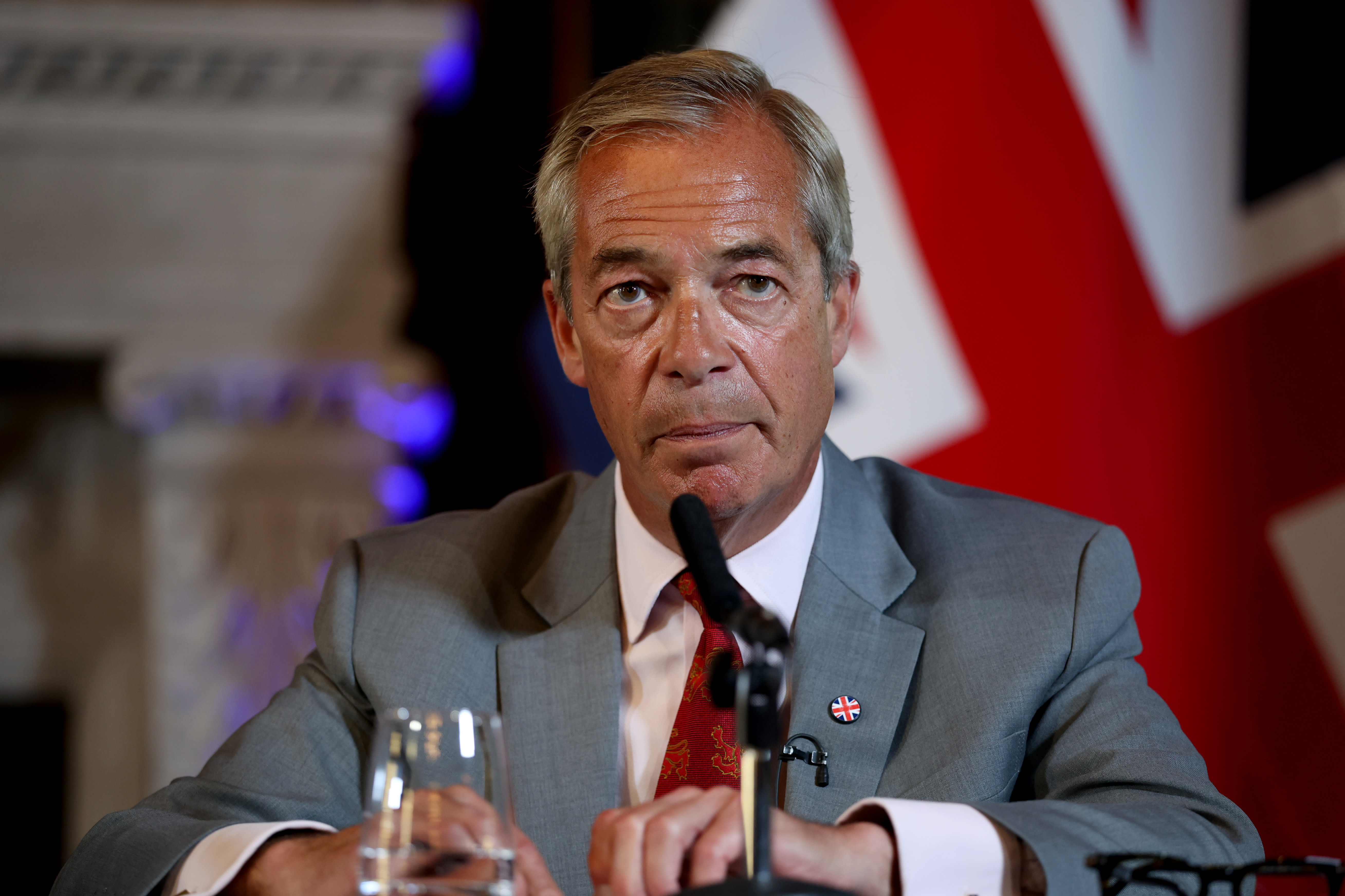 Reform UK Party Leader Nigel Farage speaks during a press conference on a plan to deport foreign prisoners on August 10, 2026 at Royal Horseguards Hotel in London, England. (photo credit: Dan Kitwood/Getty Images)