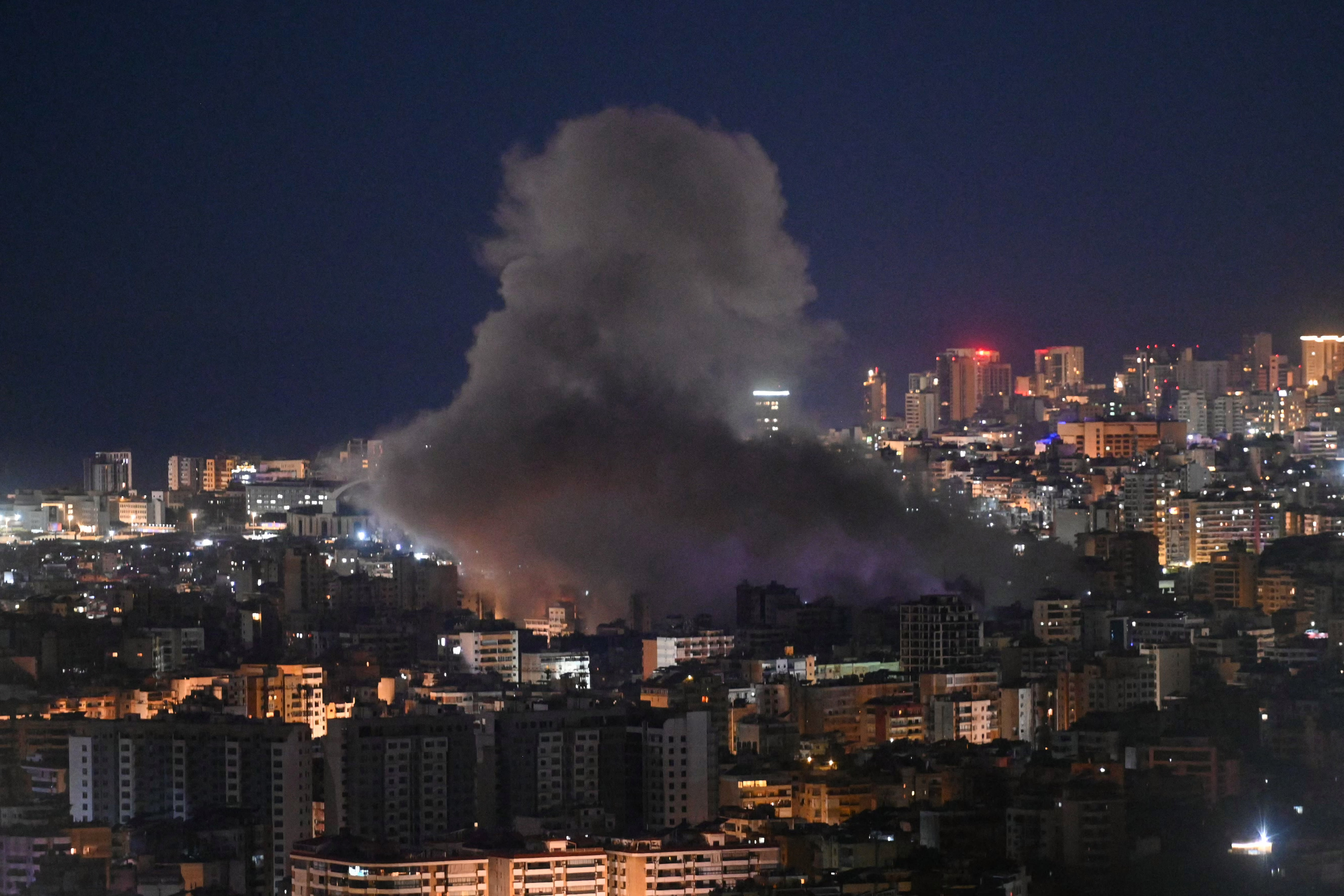 Smoke rises from the site of an Israeli airstrike that targeted an area in Beirut