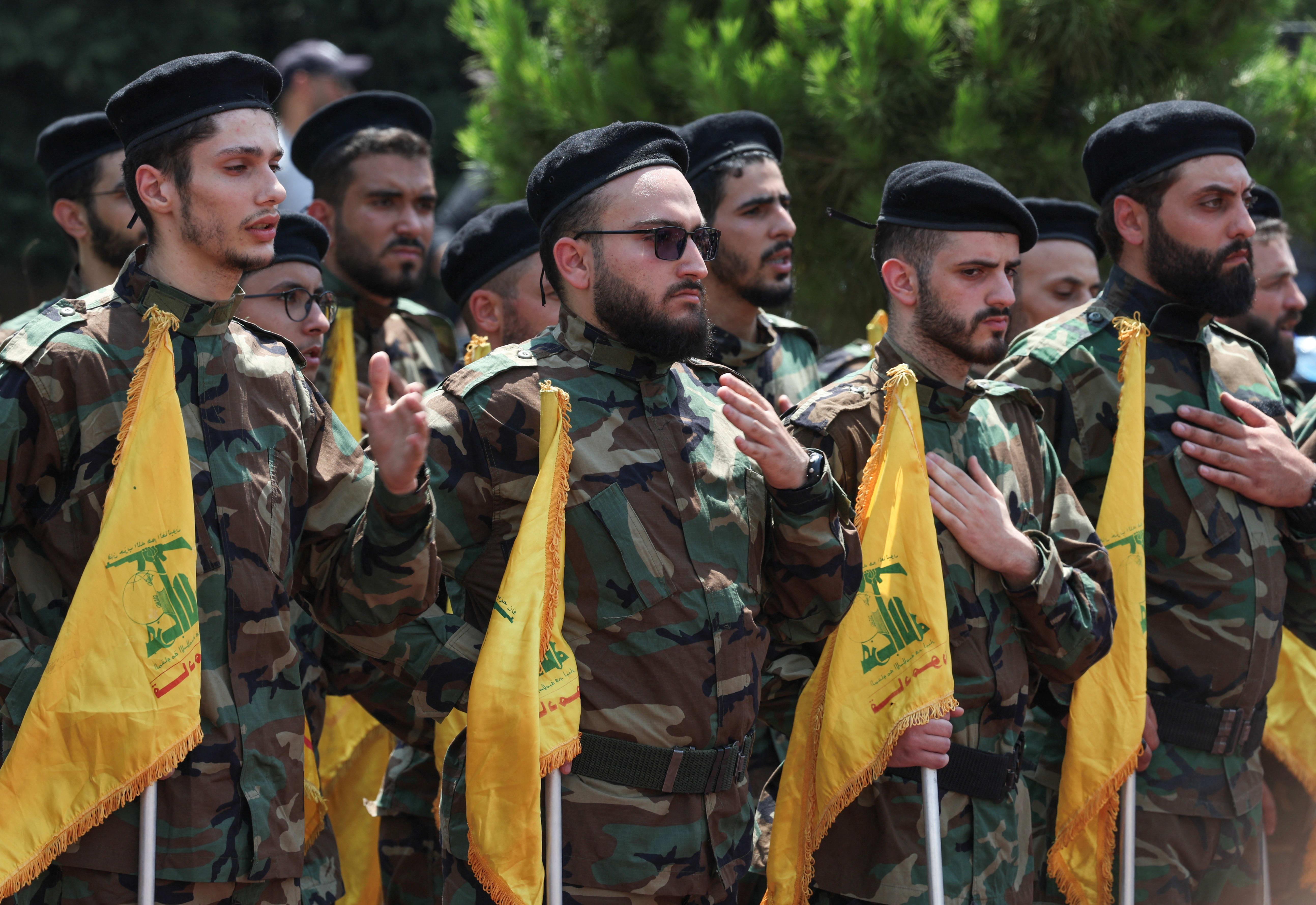  Members of Hezbollah attend the funeral of Taleb Abdallah, also known as Abu Taleb, a senior field commander of Hezbollah who was killed by what security forces say was an Israel strike in Beirut
