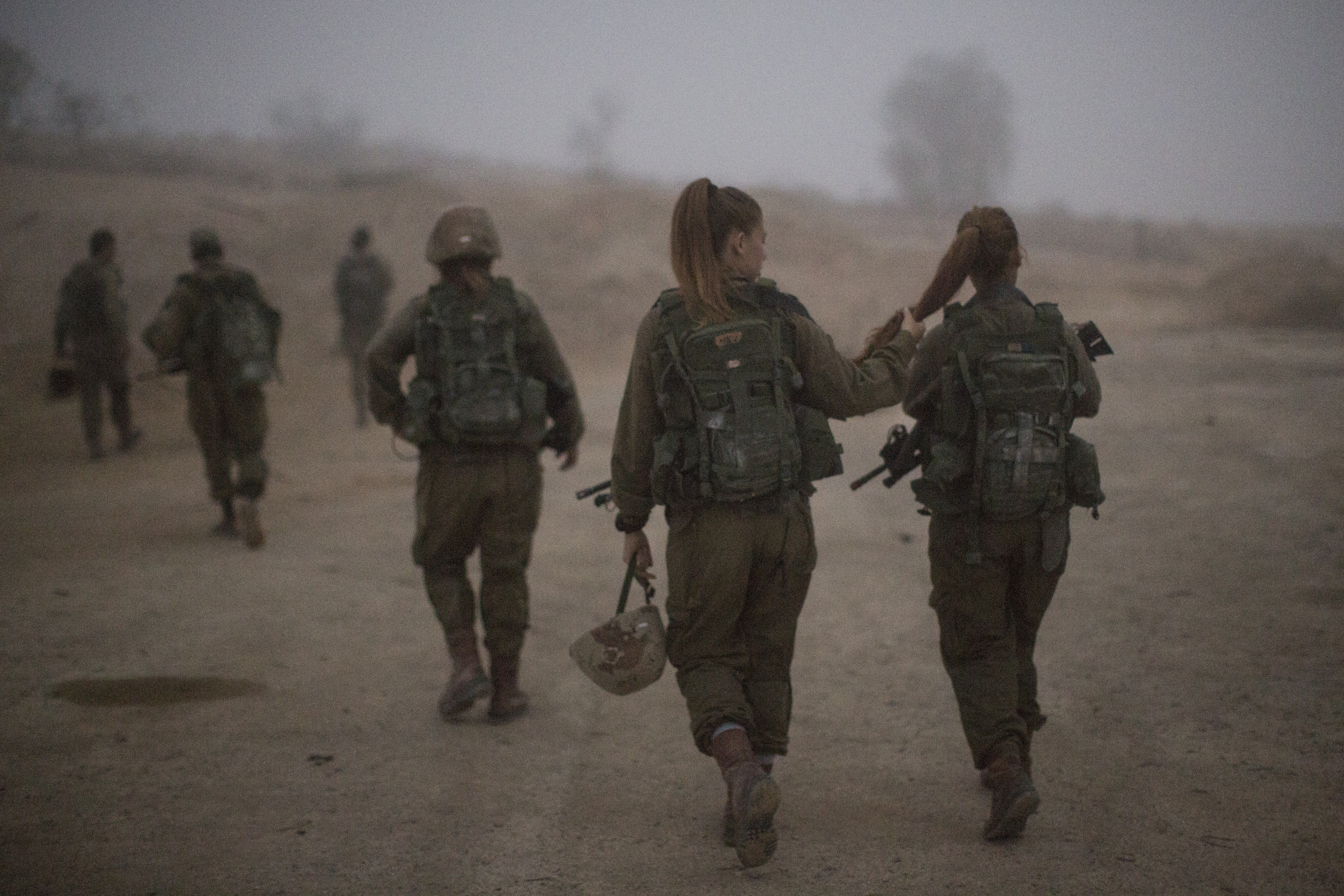 Female soldiers of the Bardales Battalion preparing for urban warfare training, near Nitzanim in the Arava area of Southern Israel.  (photo credit: HADAS PARUSH/FLASH90)