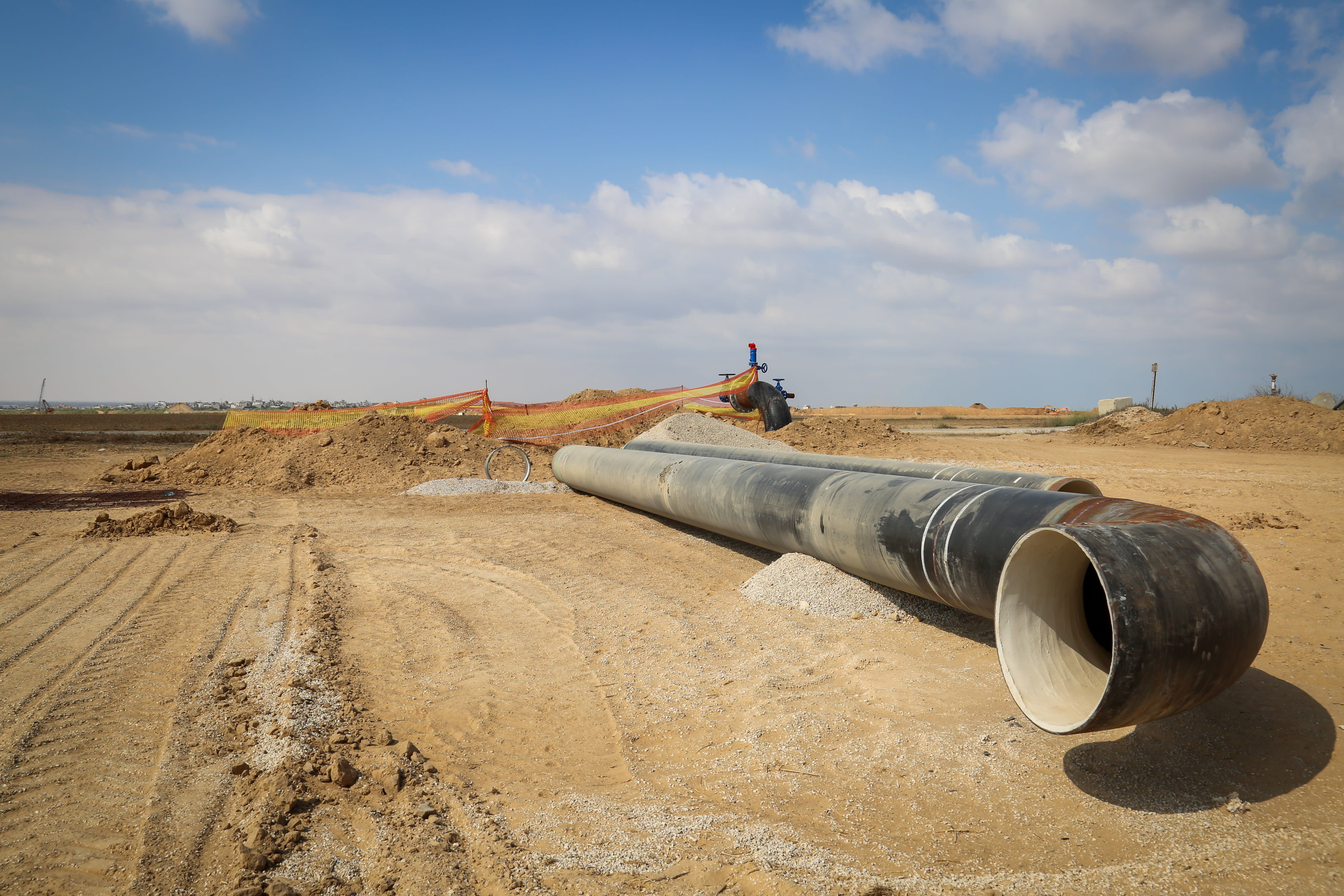 VIEW OF a new water line building to transfer water between Israel and the Gaza Strip, near Kibbutz Nirim, on the Israeli side of the Border with the Gaza Strip, September 4, 2019.  (photo credit: FLASH90)
