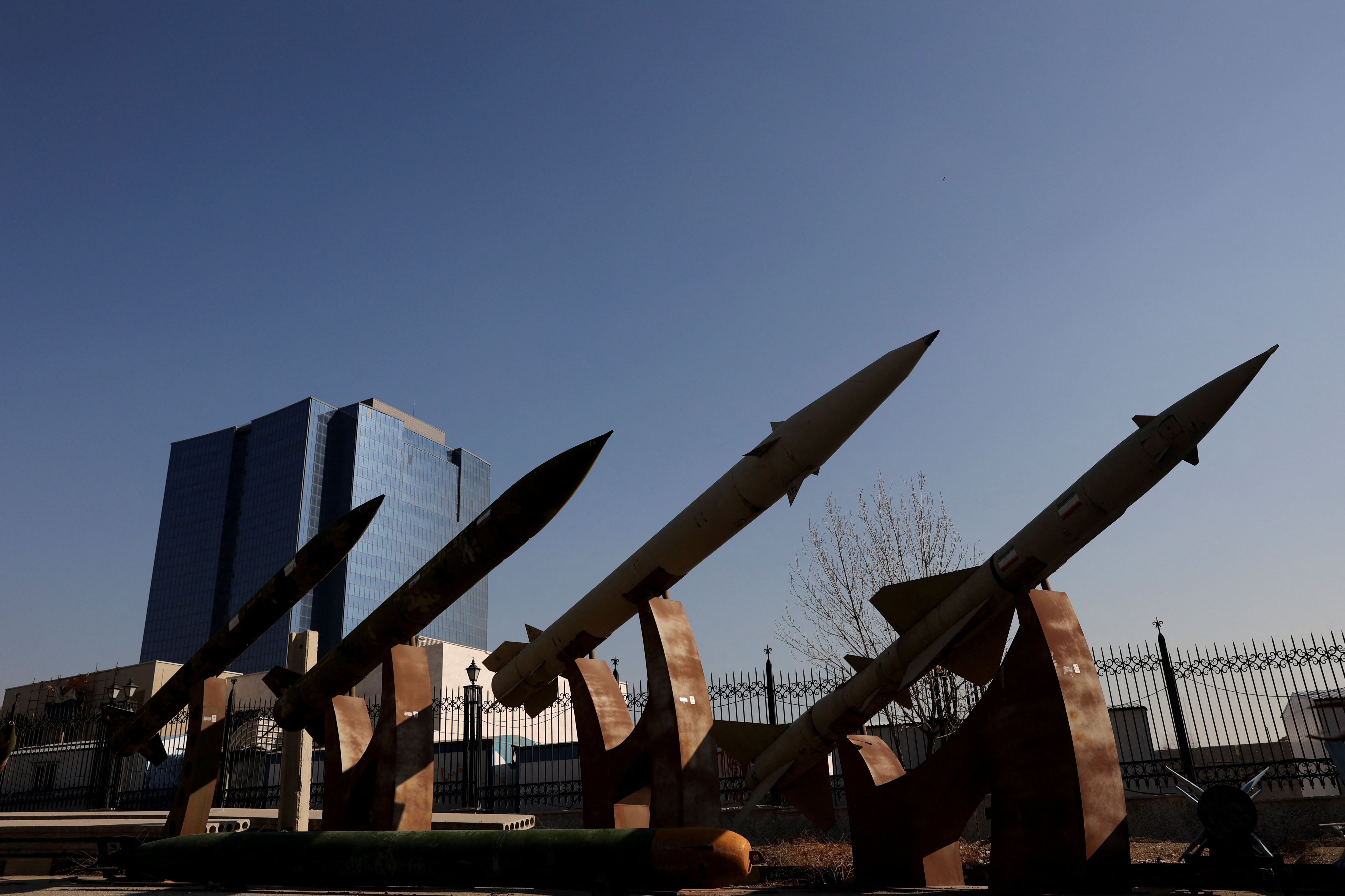Iranian missiles are displayed in a park in Tehran, Iran, January 31, 2026 (photo credit: MAJID ASGARIPOUR/WANA (WEST ASIA NEWS AGENCY) VIA REUTERS)