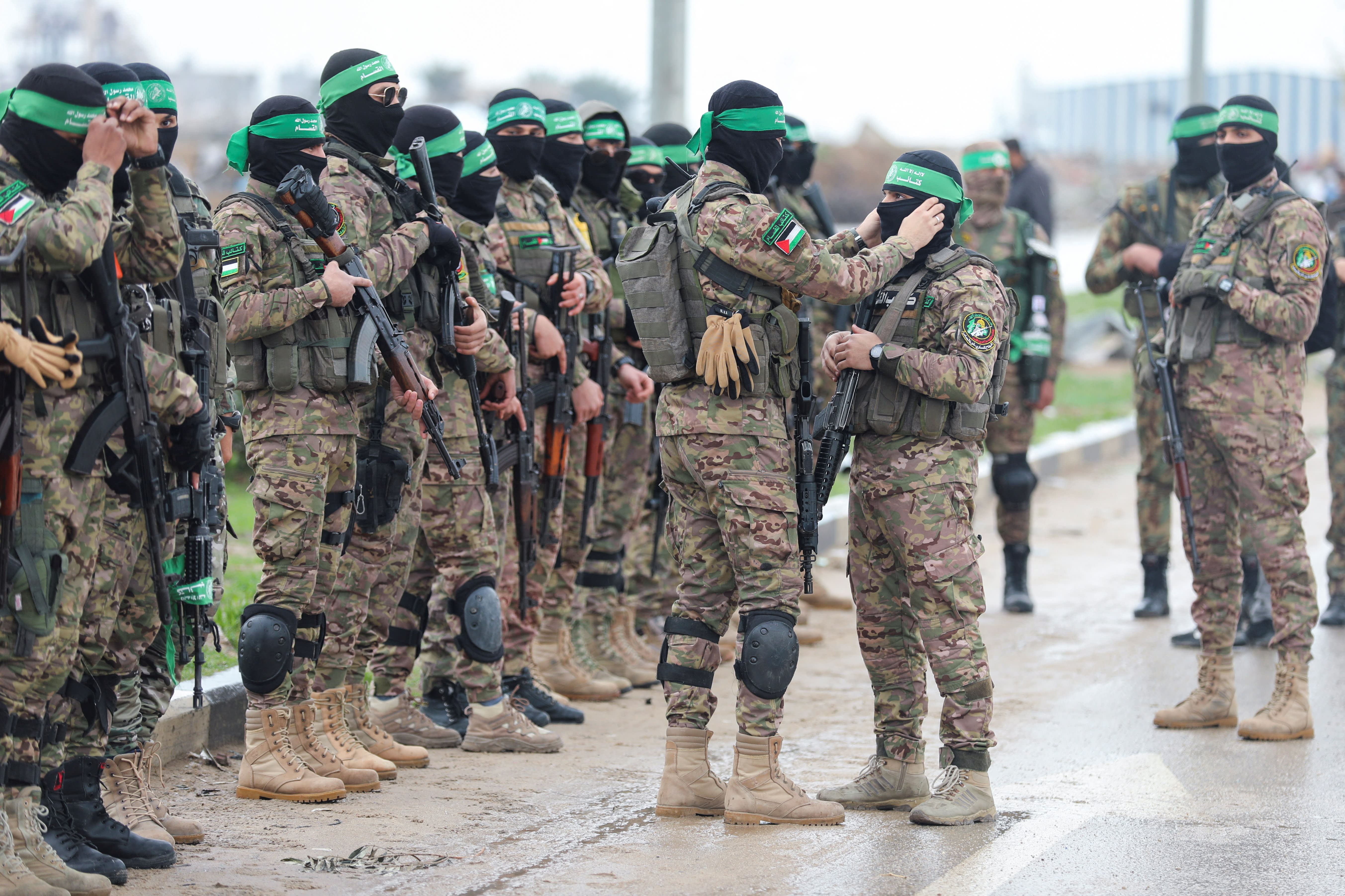 Palestinian Hamas terrorists seen in Rafah, in the southern Gaza Strip, February 22, 2025 (photo credit: REUTERS/Ramadan Abed)