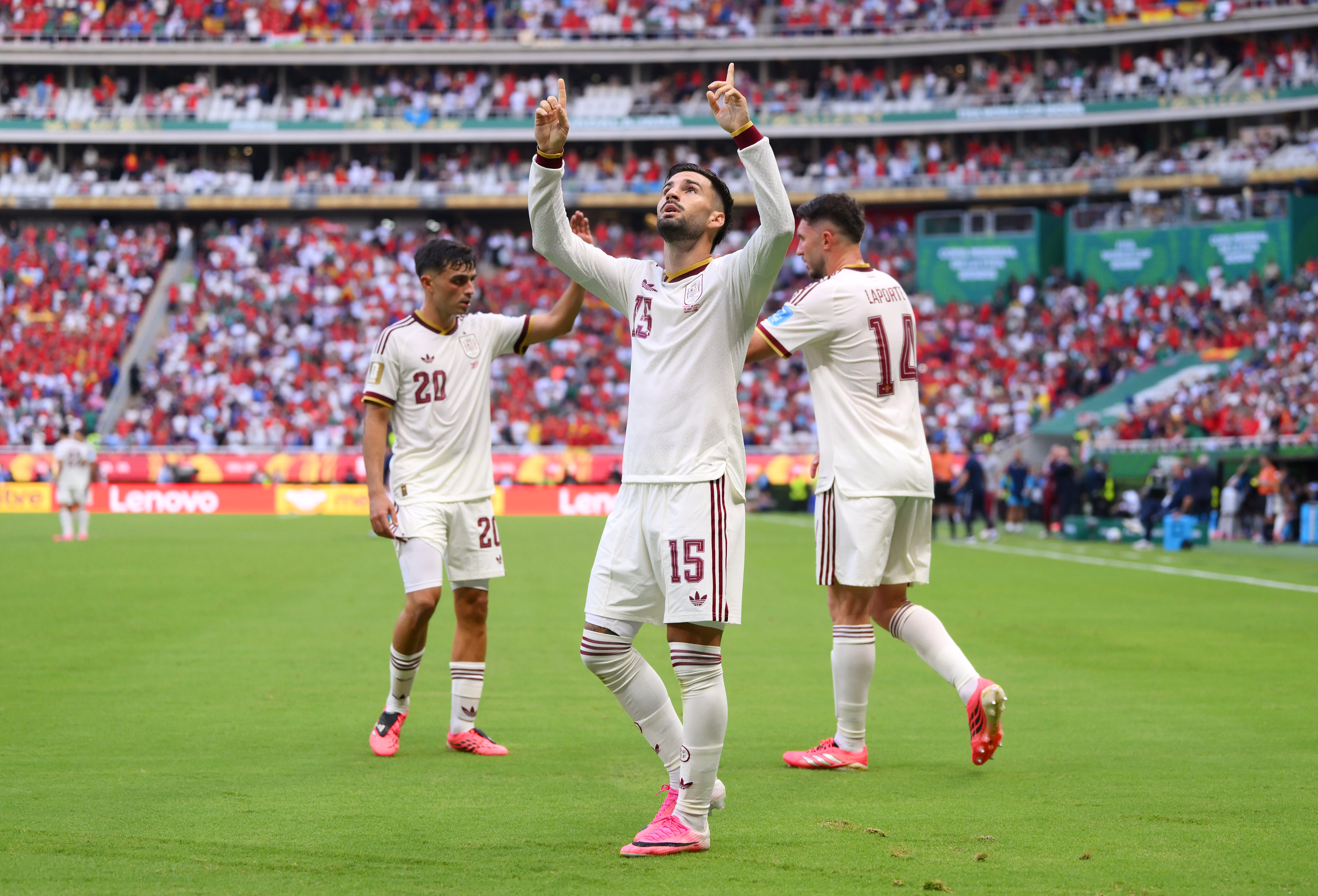 Alex Baena #15 of Spain celebrates scoring his team