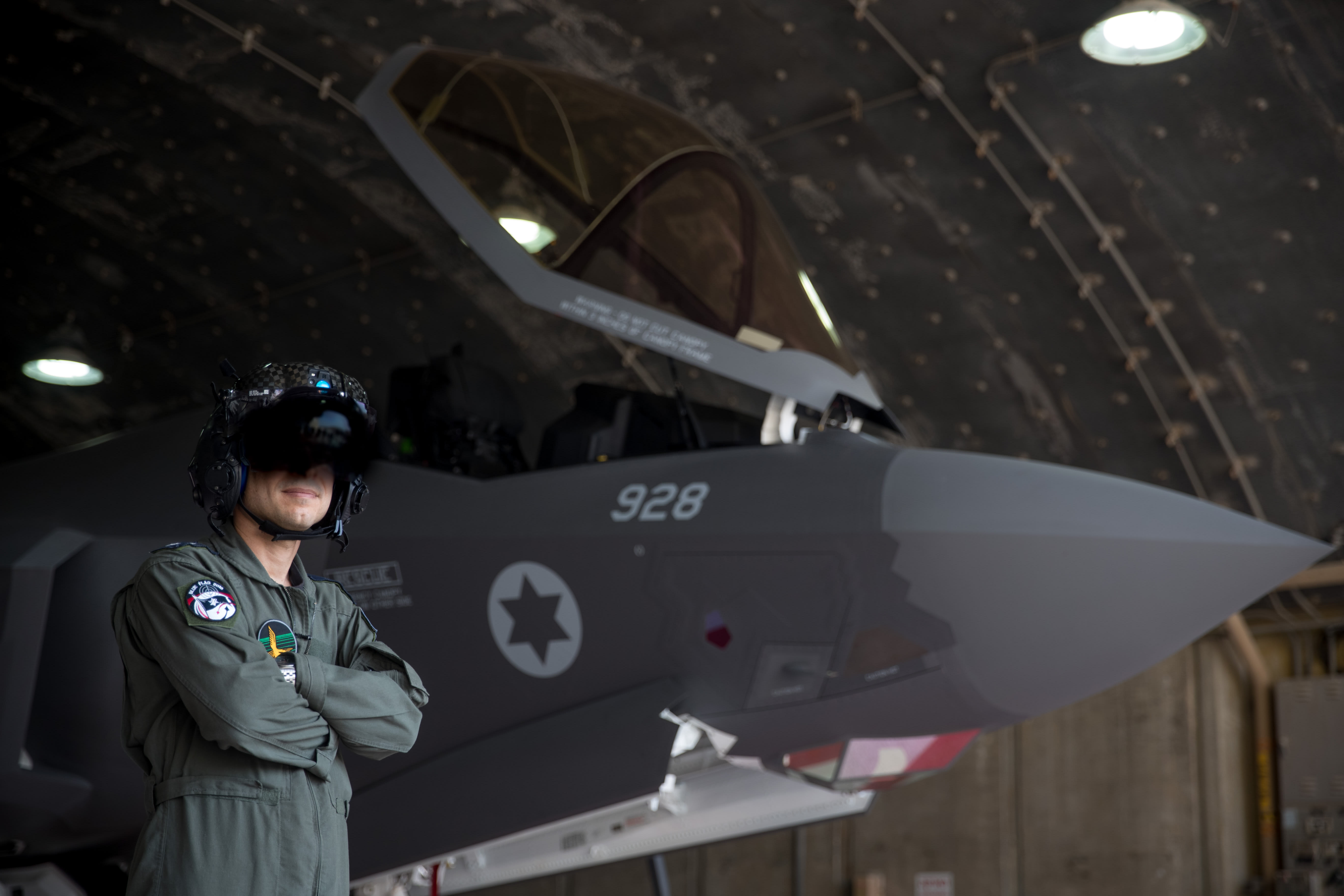Commander of the F-35I Adir Squadron walks near the "Adir" (F-35I) fighter jet during the "Blue Flag", at the Ovda air force base, Southern Israel, November 11, 2019 (photo credit: YONATAN SINDEL/FLASH90)